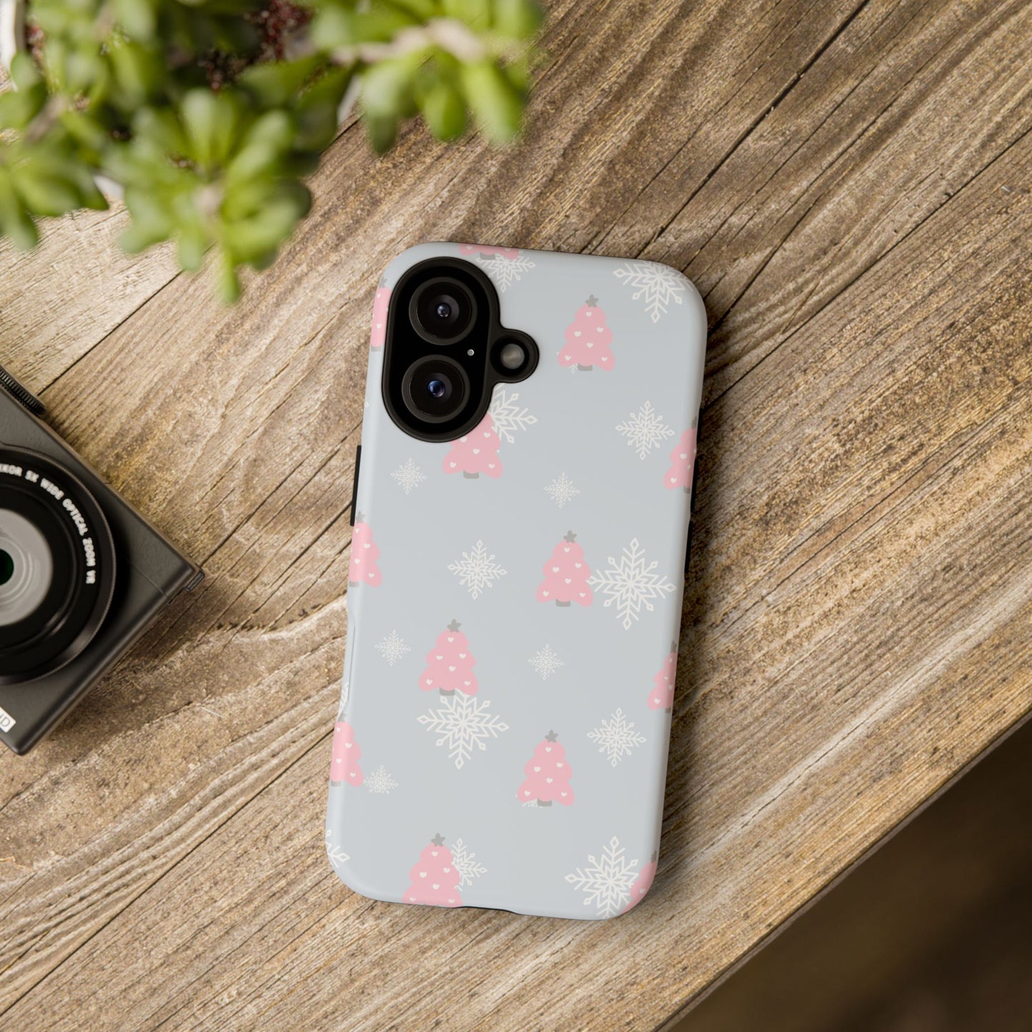Christmas Pink Tree Tough Phone Case — Cute Holiday Snowflake Design