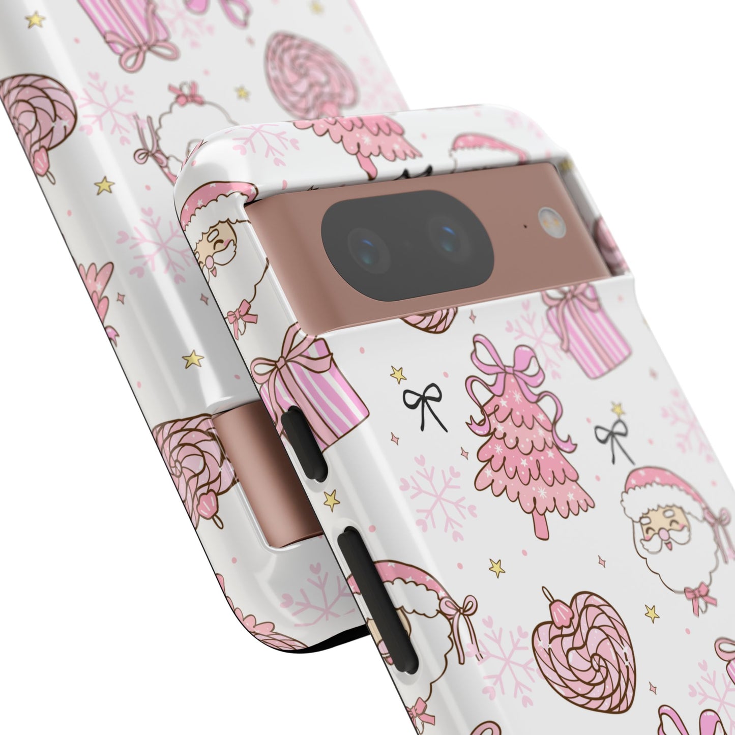 Christmas Pink Pattern Phone Case - Cute Santa, Tree & Gift Protective Cover