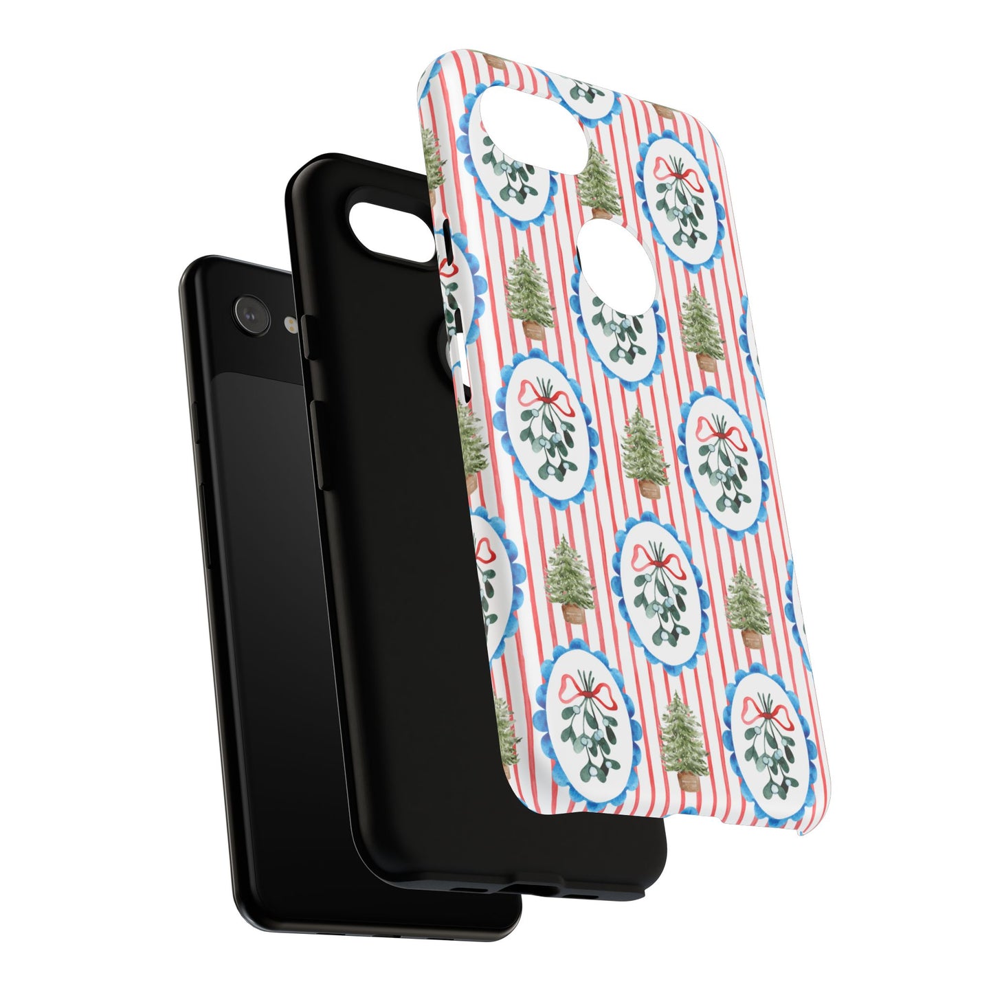 Christmas Wreath & Tree Pattern Phone Case — Festive Holiday Tough Case