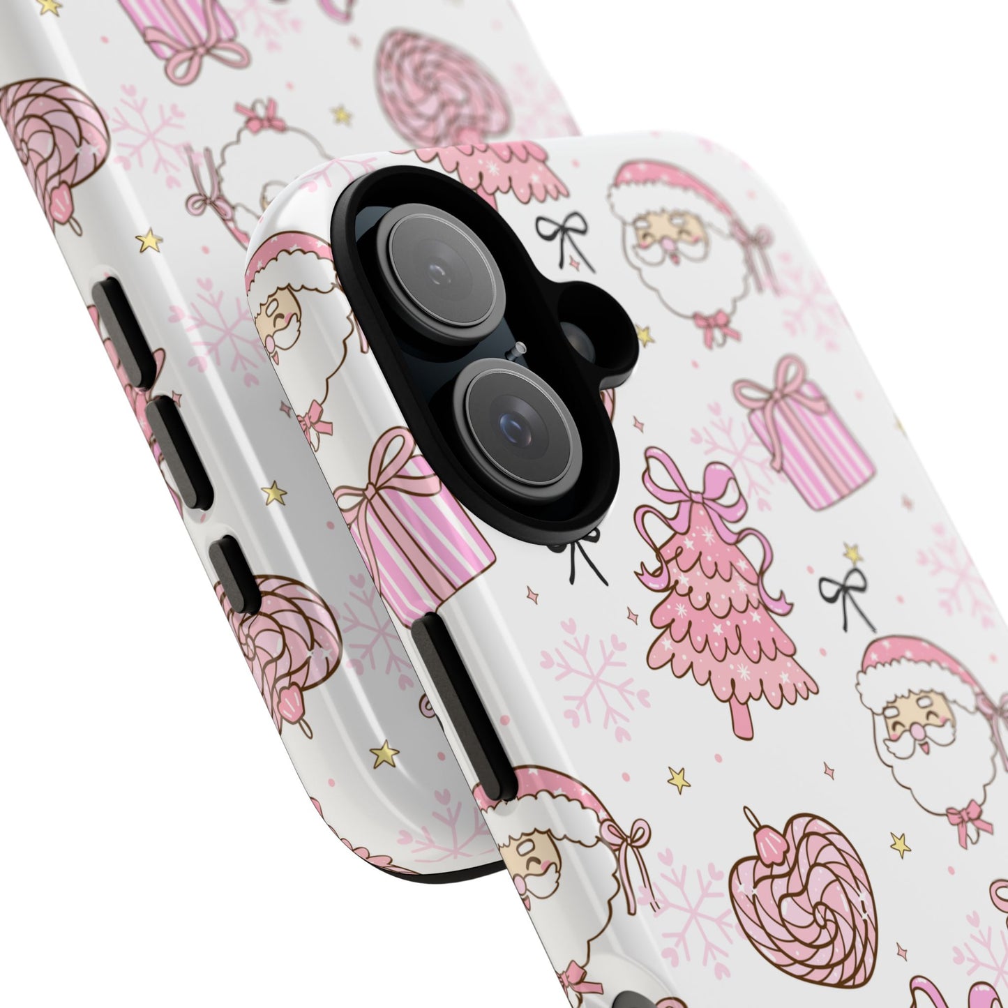 Christmas Pink Pattern Phone Case - Cute Santa, Tree & Gift Protective Cover