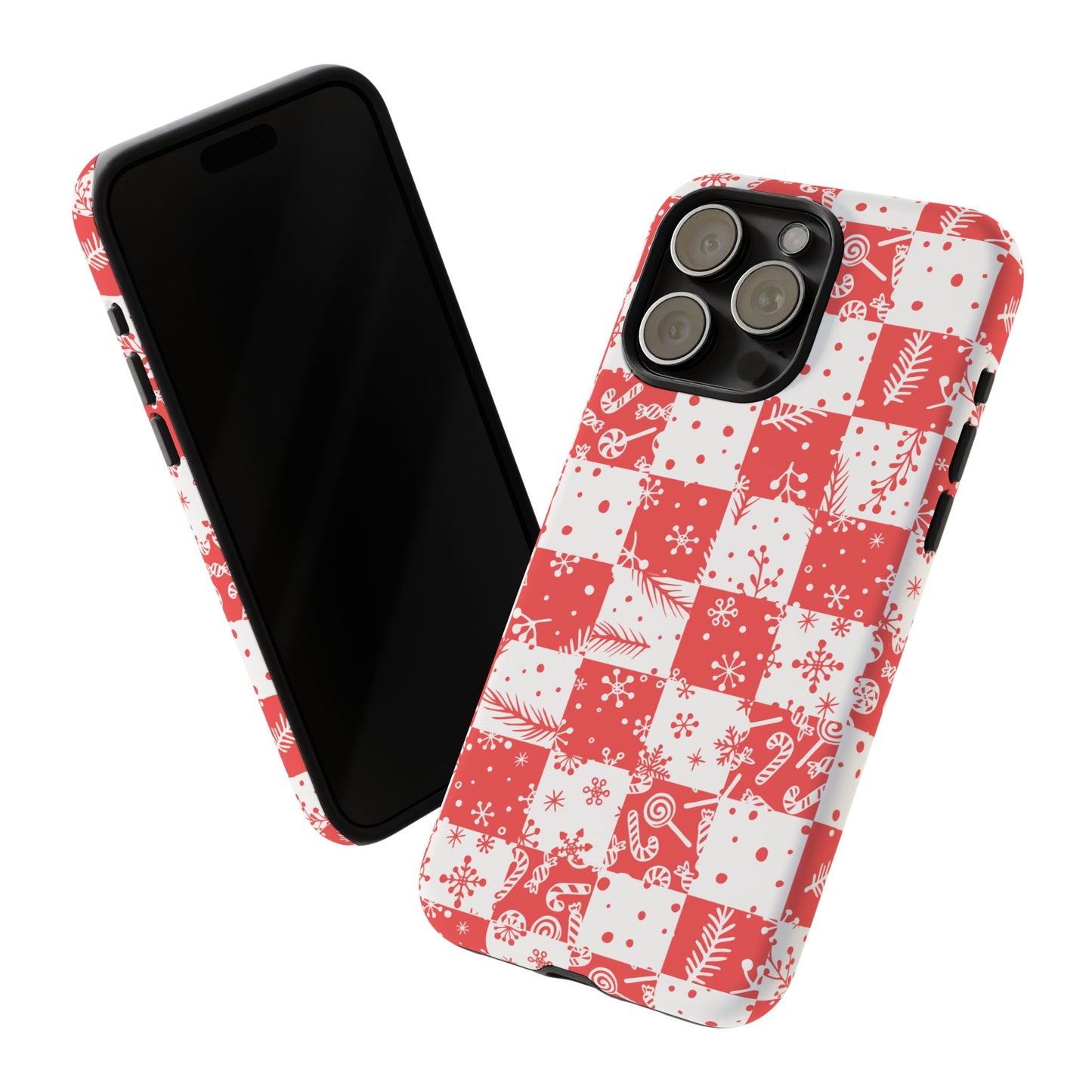 Christmas Red Buffalo Check Phone Case - Holiday Snowflake Pattern Tough Case