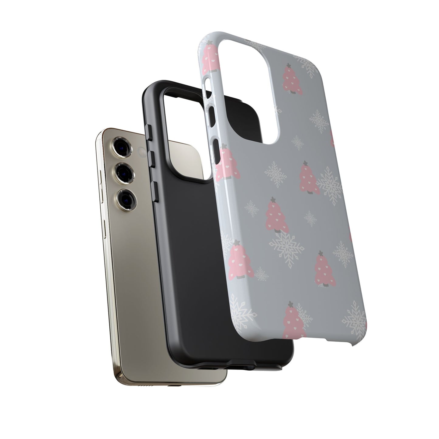Christmas Pink Tree Tough Phone Case — Cute Holiday Snowflake Design