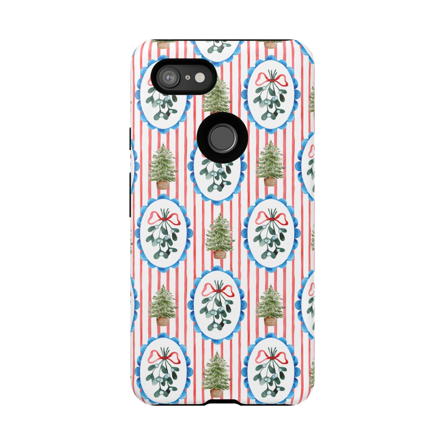 Christmas Wreath & Tree Pattern Phone Case — Festive Holiday Tough Case