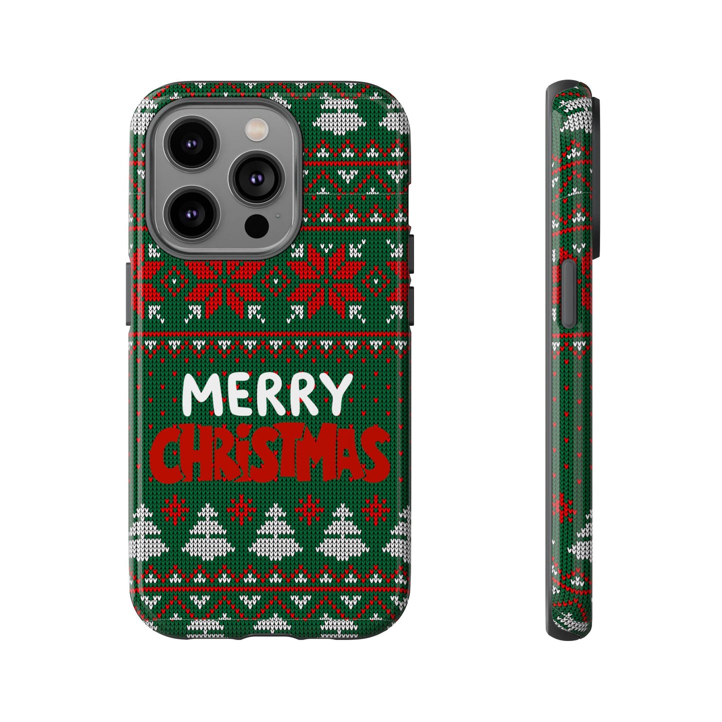 Merry Christmas Phone Case - Festive Green Ugly Sweater Design