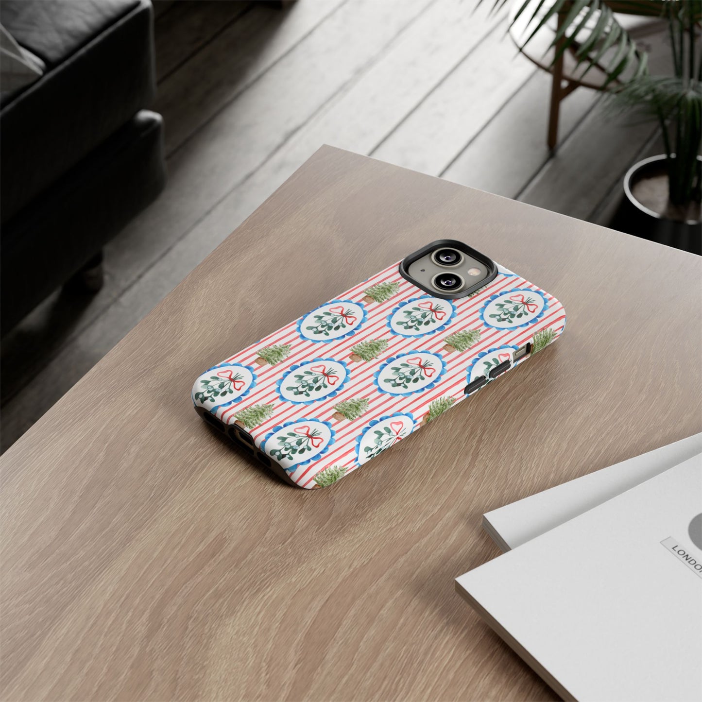 Christmas Wreath & Tree Pattern Phone Case — Festive Holiday Tough Case