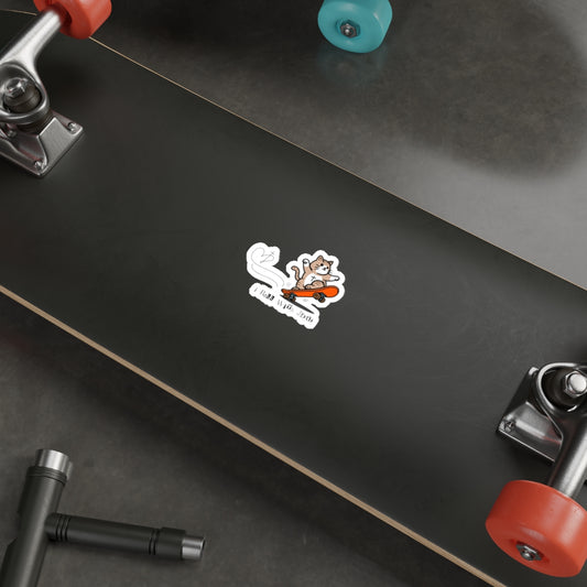 Cute Skateboarding Cat Sticker — "I Roll With Jesus" Christian Die-Cut Sticker