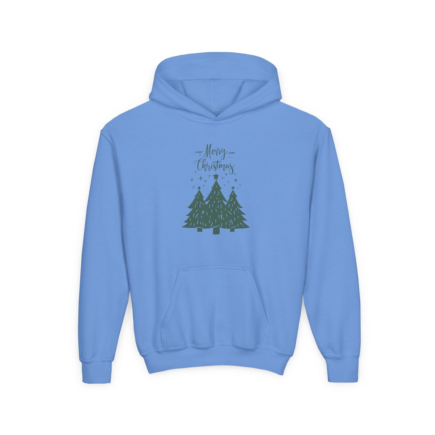 Youth Hoodie — Merry Christmas Green Tree Illustration Unisex