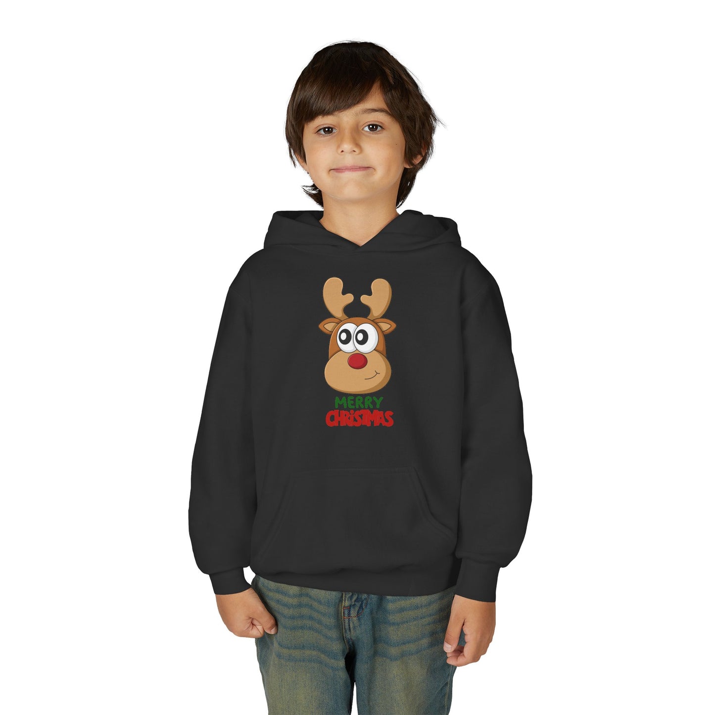Youth Christmas Reindeer Hoodie - Cute "Merry Christmas" Holiday Pullover