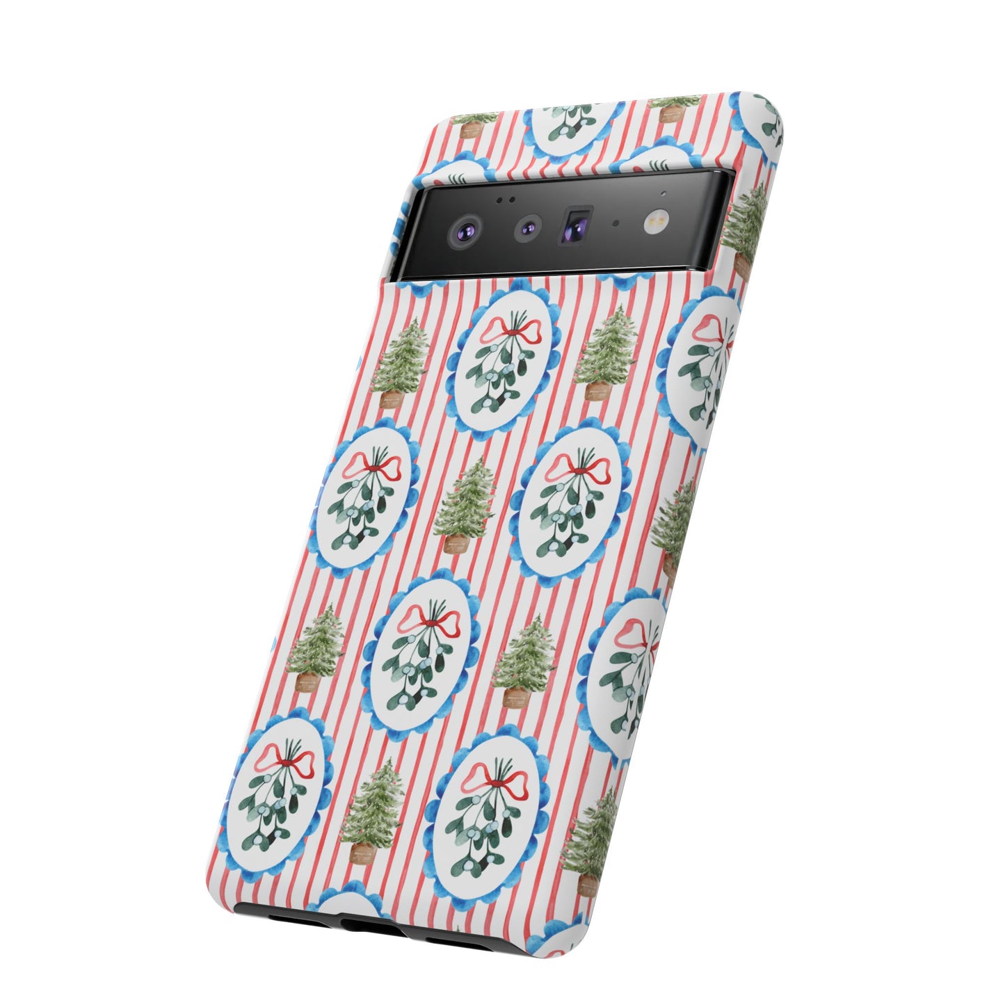 Christmas Wreath & Tree Pattern Phone Case — Festive Holiday Tough Case