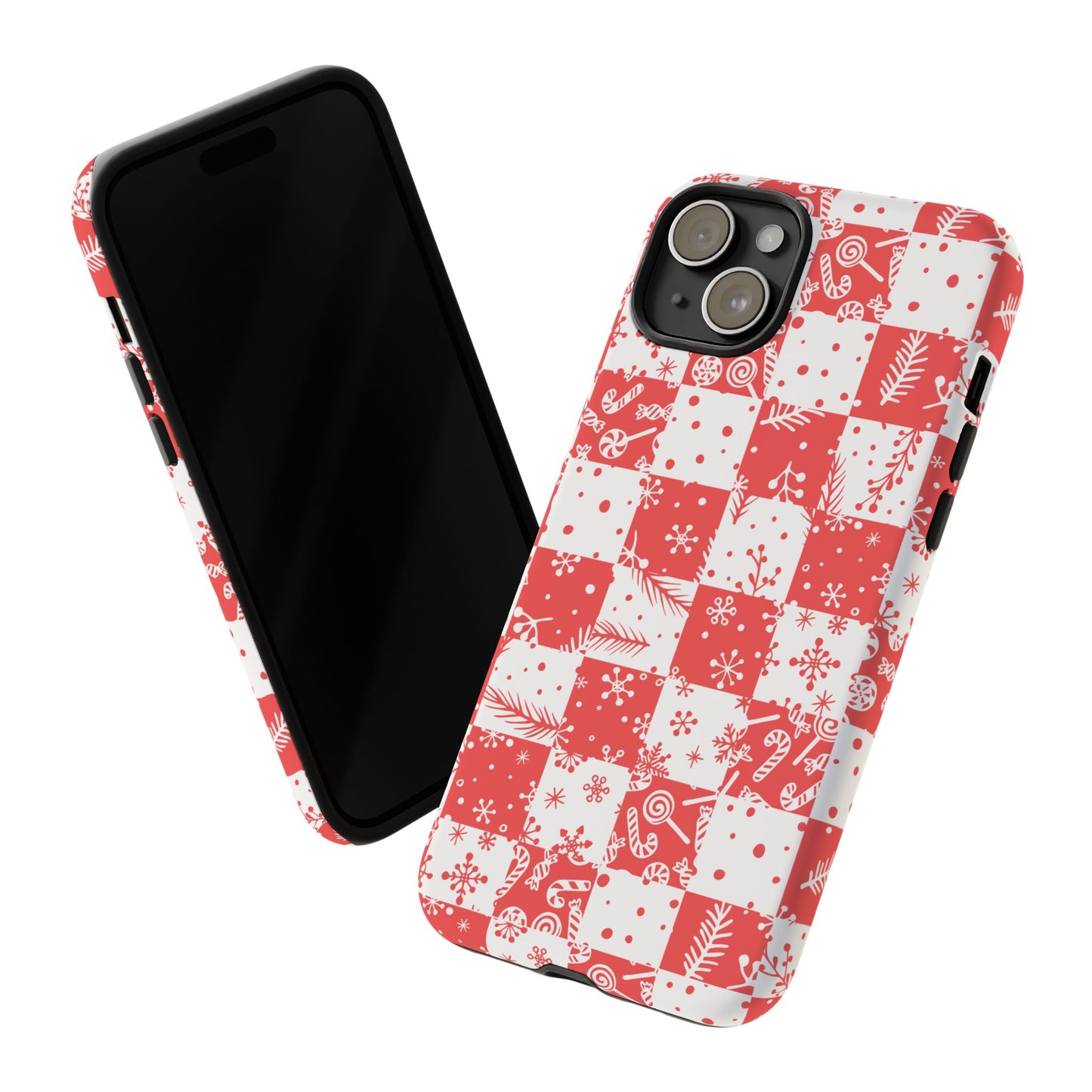 Christmas Red Buffalo Check Phone Case - Holiday Snowflake Pattern Tough Case