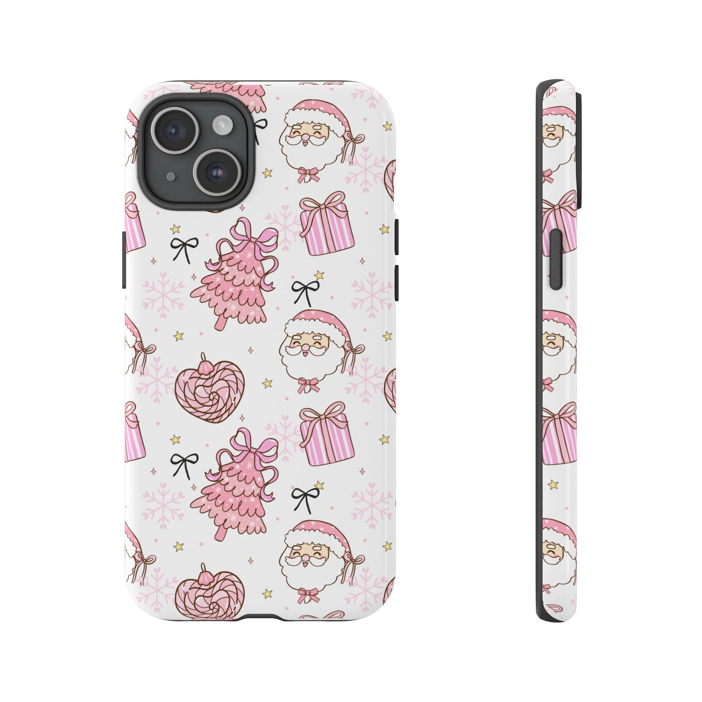 Christmas Pink Pattern Phone Case - Cute Santa, Tree & Gift Protective Cover