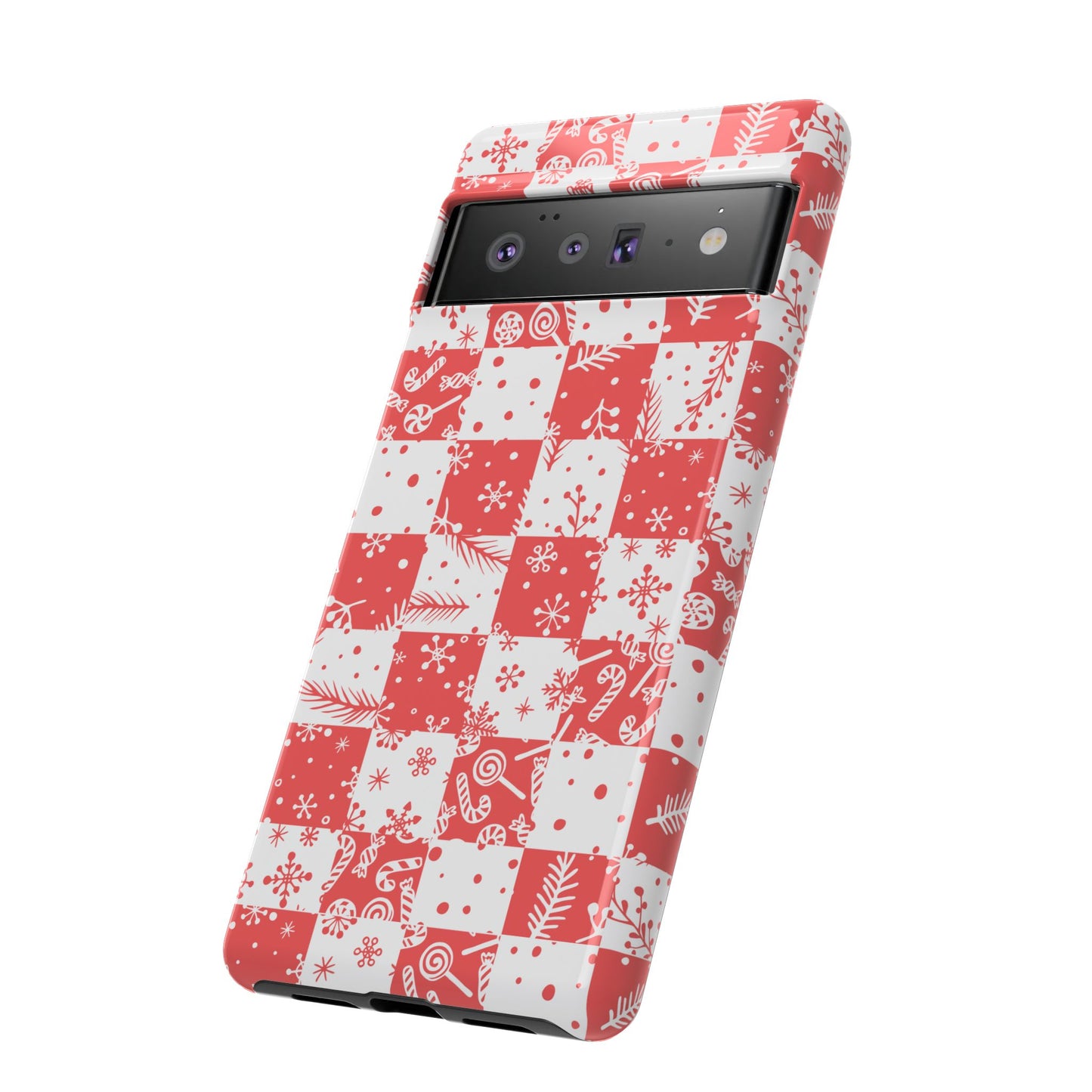 Christmas Red Buffalo Check Phone Case - Holiday Snowflake Pattern Tough Case