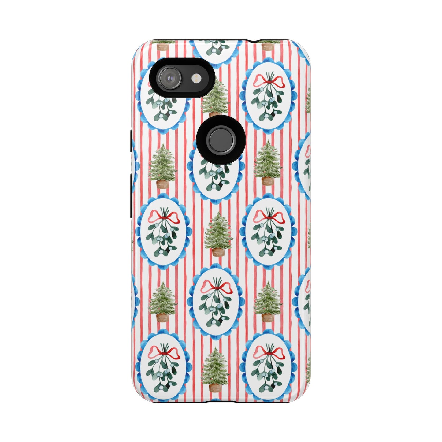 Christmas Wreath & Tree Pattern Phone Case — Festive Holiday Tough Case