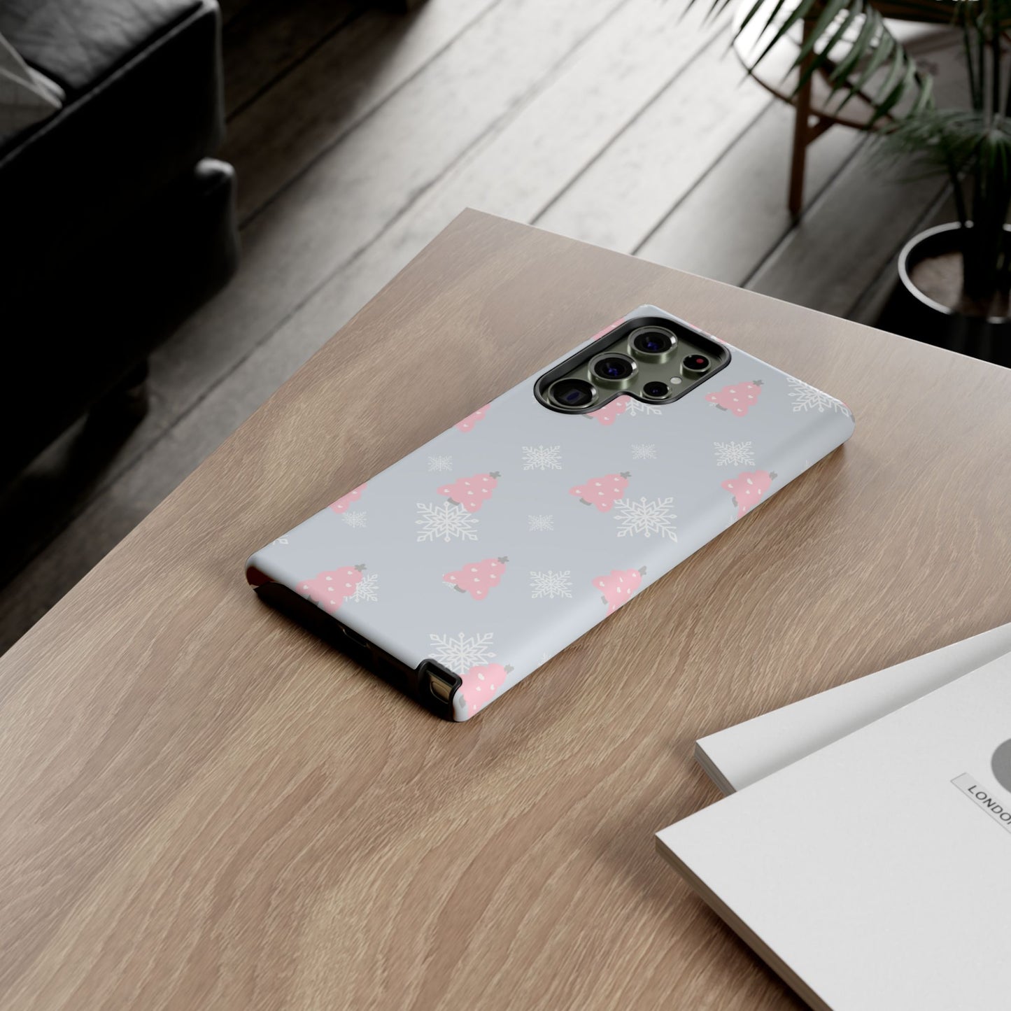 Christmas Pink Tree Tough Phone Case — Cute Holiday Snowflake Design