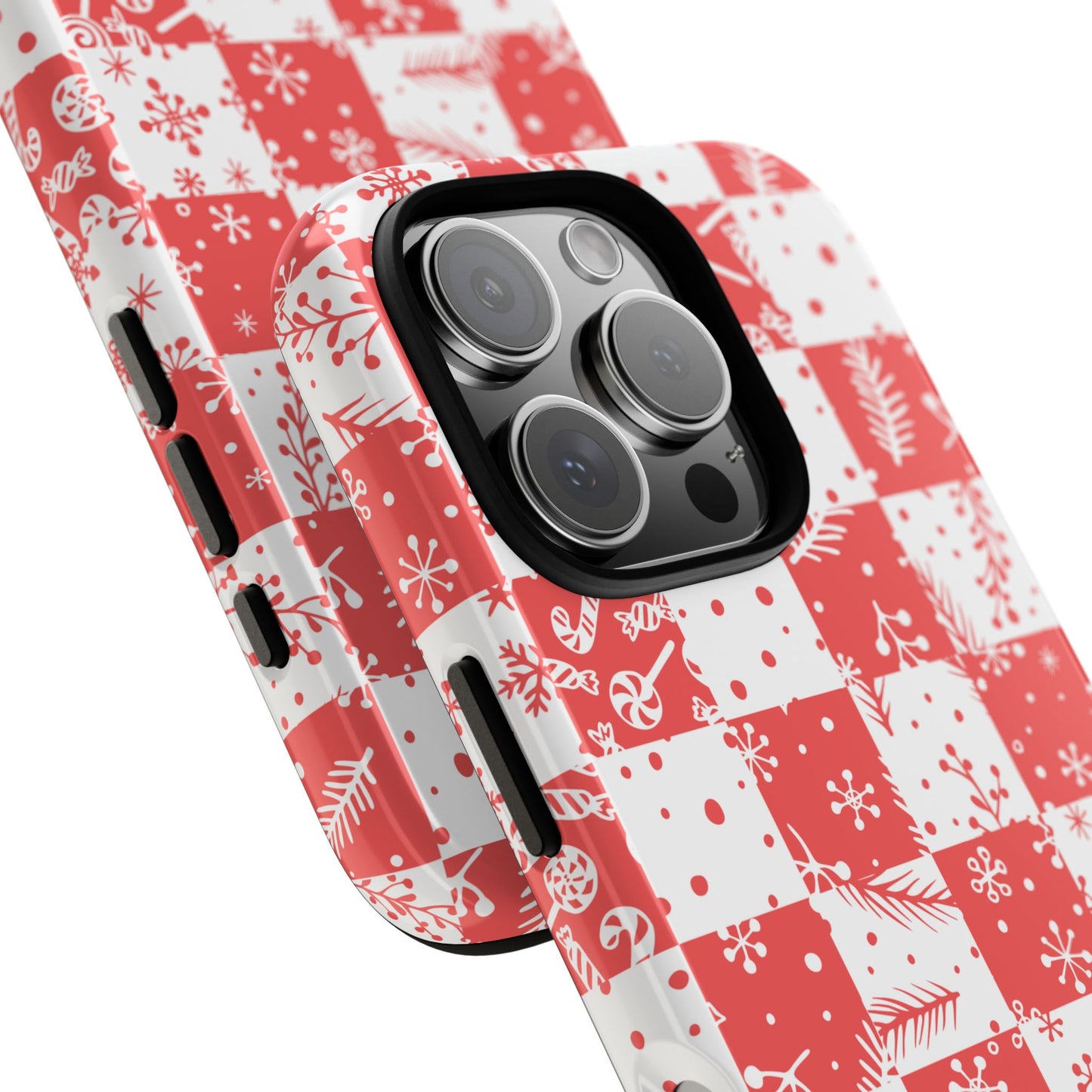 Christmas Red Buffalo Check Phone Case - Holiday Snowflake Pattern Tough Case