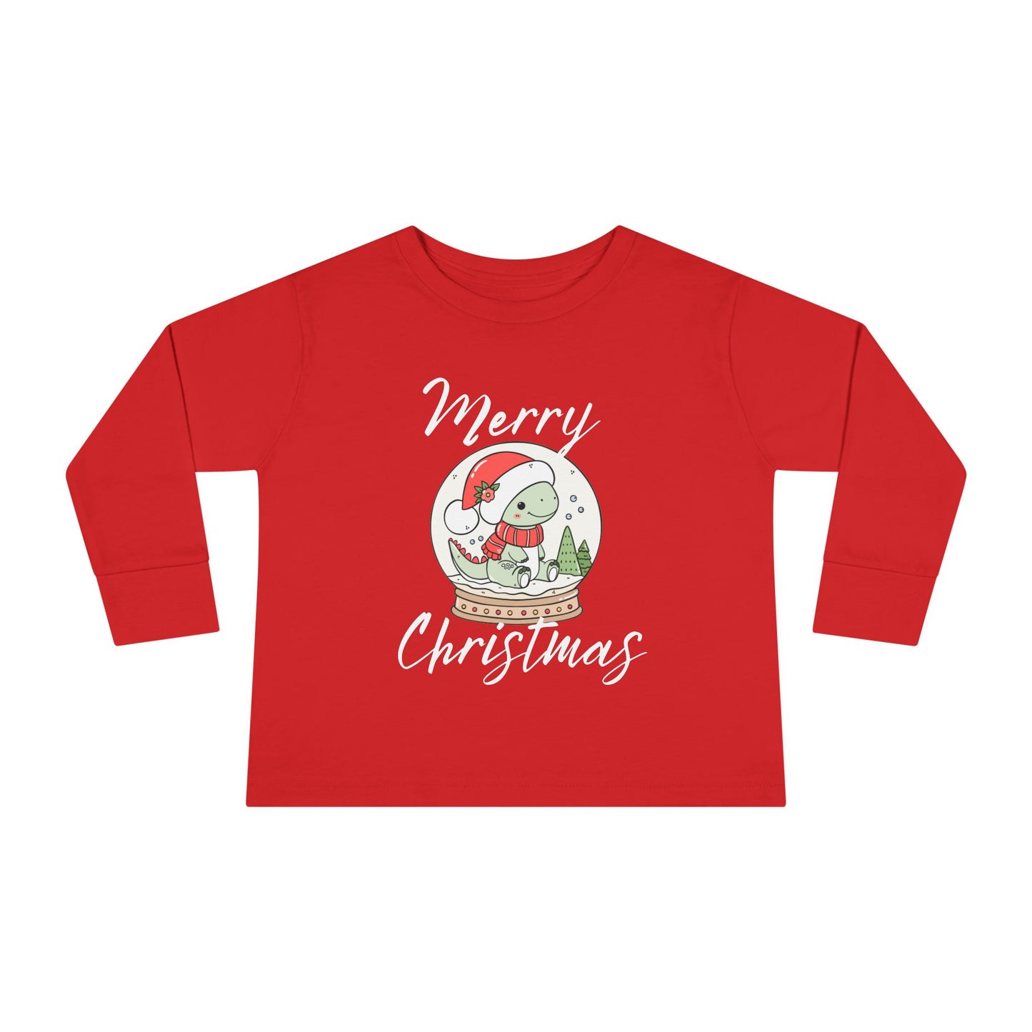 Toddler Tee — Cute Dinosaur in Santa Hat Snow Globe Christmas Shirt