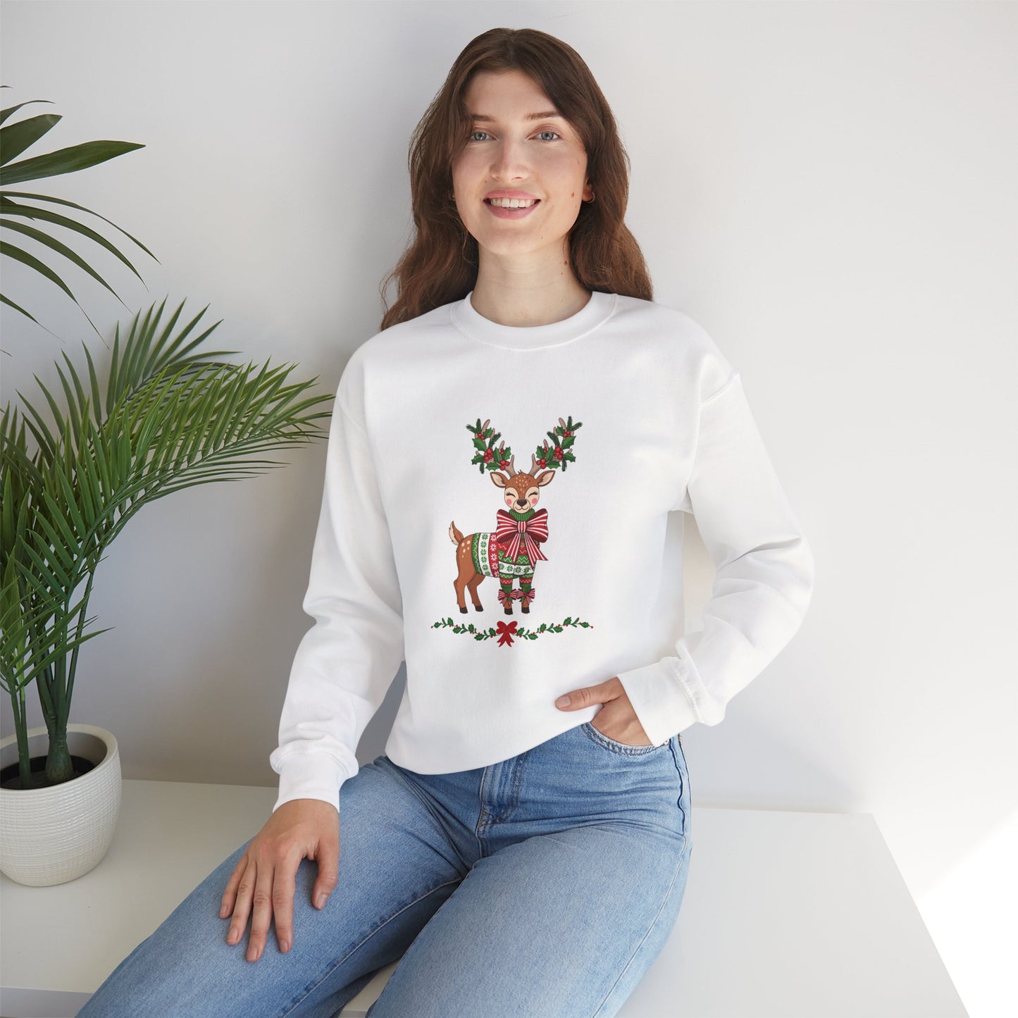 Christmas Reindeer Crewneck Sweatshirt - Festive Holiday Reindeer Design