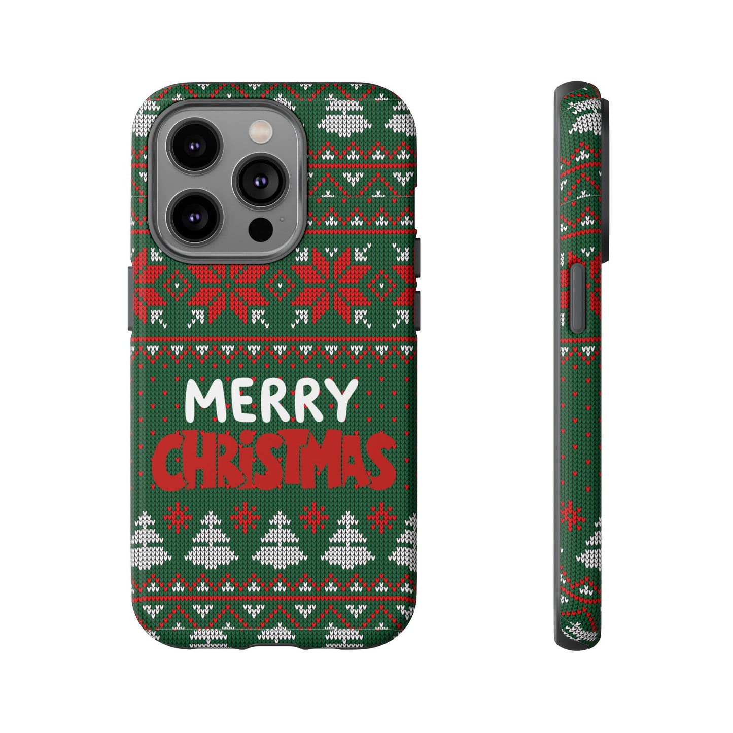Merry Christmas Phone Case - Festive Green Ugly Sweater Design