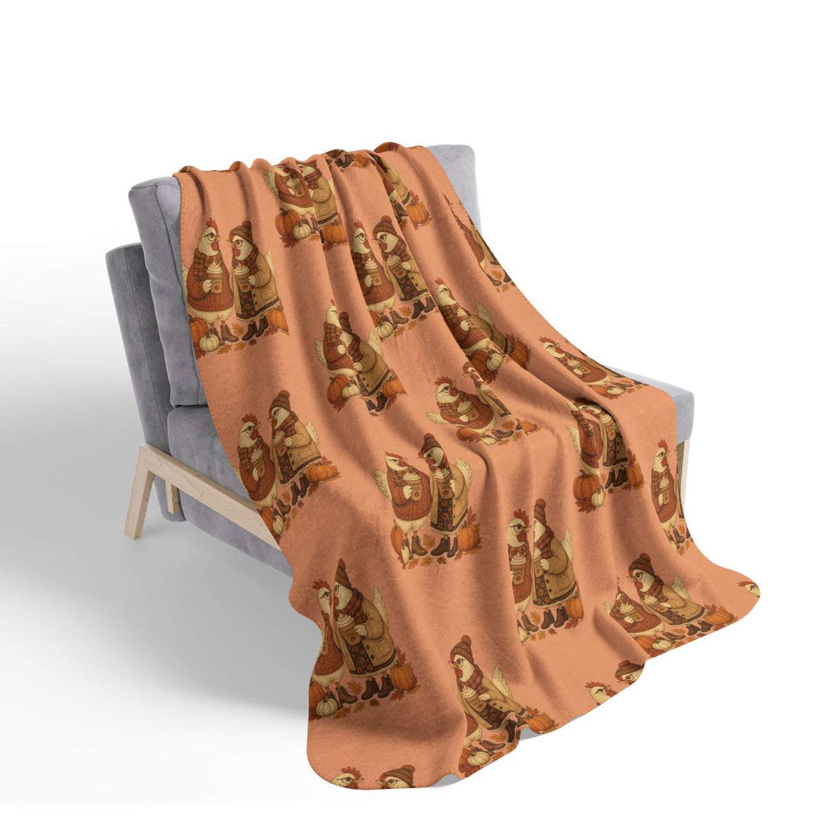 Autumn Chicken Sherpa Blanket — Cozy Fall Woodland Throw