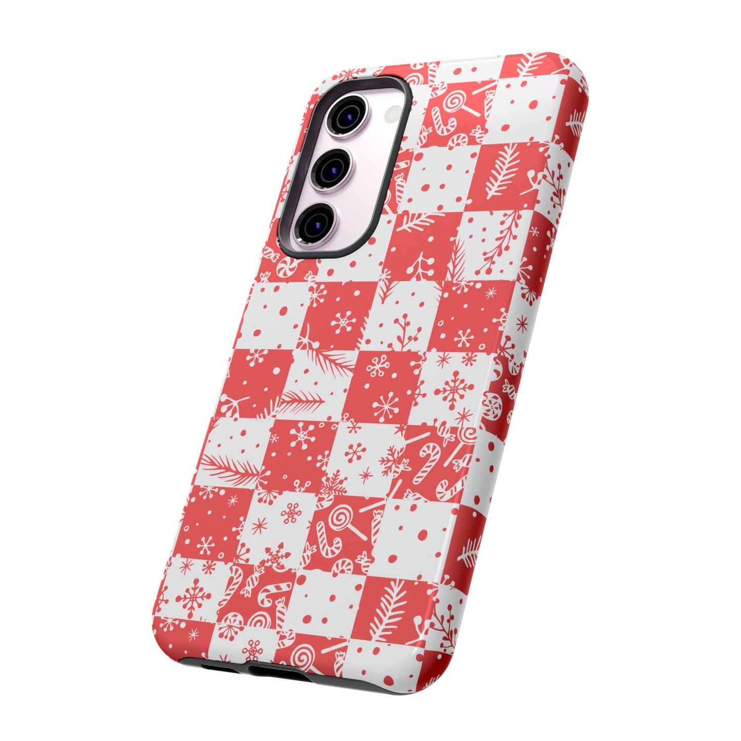 Christmas Red Buffalo Check Phone Case - Holiday Snowflake Pattern Tough Case