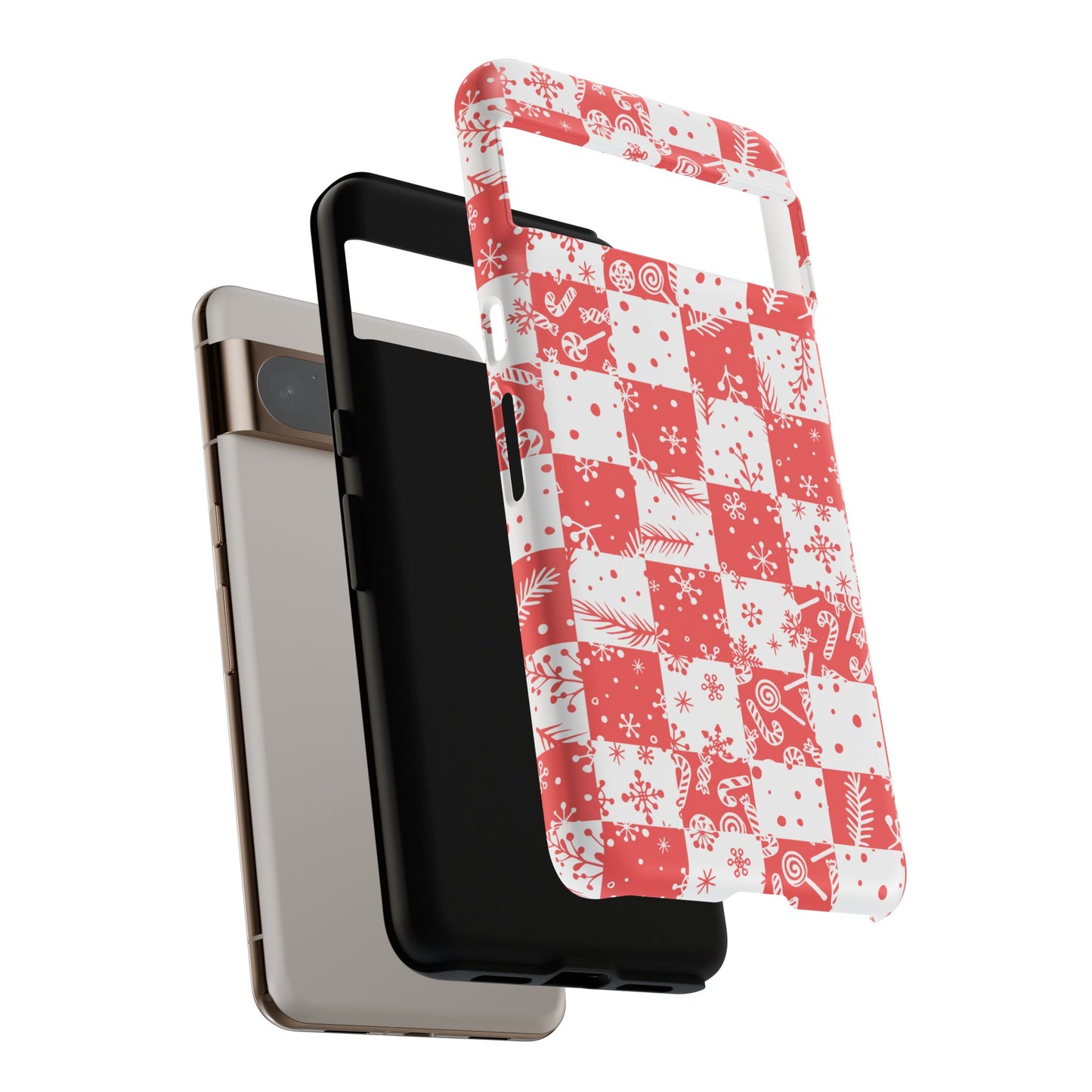 Christmas Red Buffalo Check Phone Case - Holiday Snowflake Pattern Tough Case