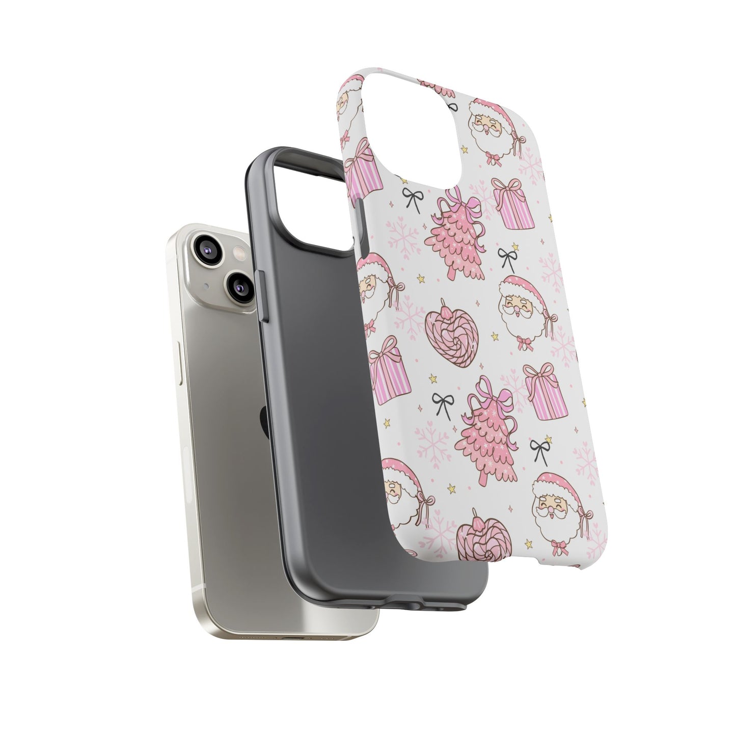 Christmas Pink Pattern Phone Case - Cute Santa, Tree & Gift Protective Cover