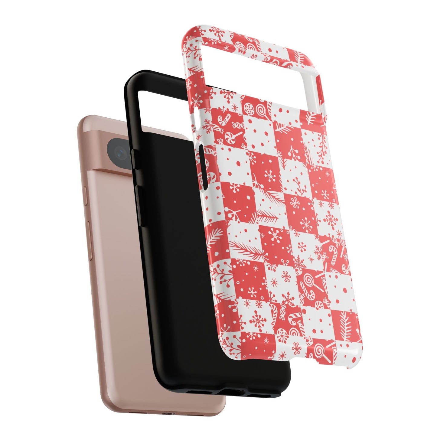 Christmas Red Buffalo Check Phone Case - Holiday Snowflake Pattern Tough Case