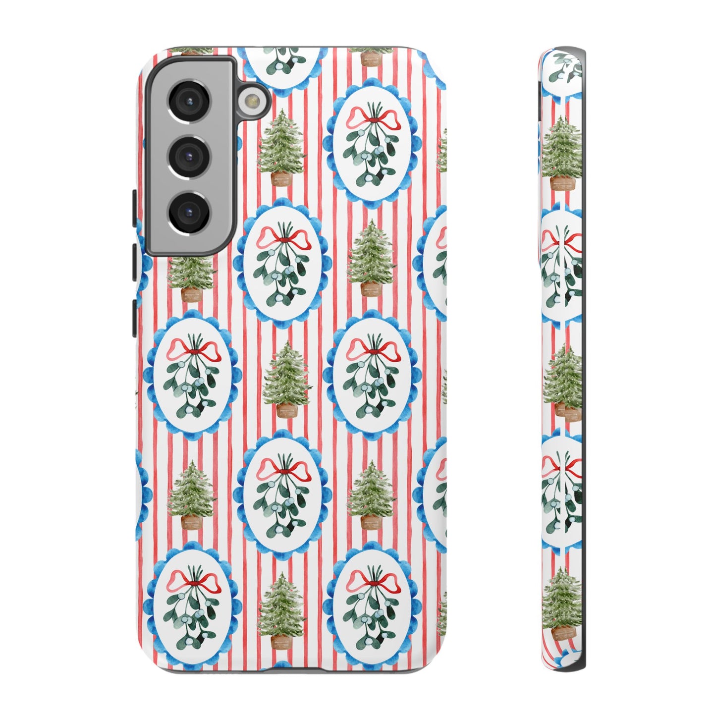 Christmas Wreath & Tree Pattern Phone Case — Festive Holiday Tough Case