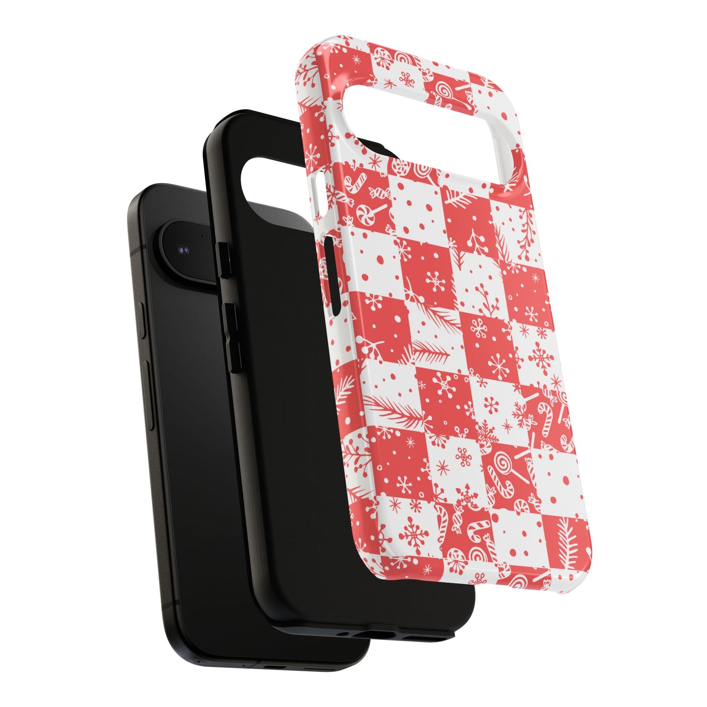 Christmas Red Buffalo Check Phone Case - Holiday Snowflake Pattern Tough Case