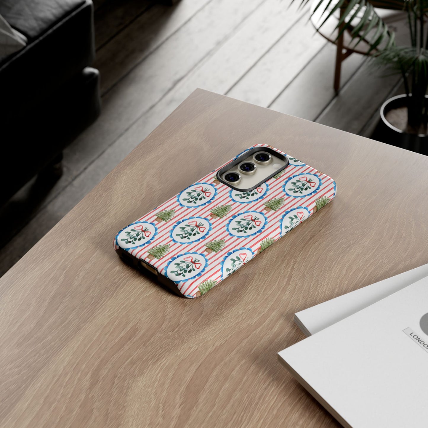 Christmas Wreath & Tree Pattern Phone Case — Festive Holiday Tough Case