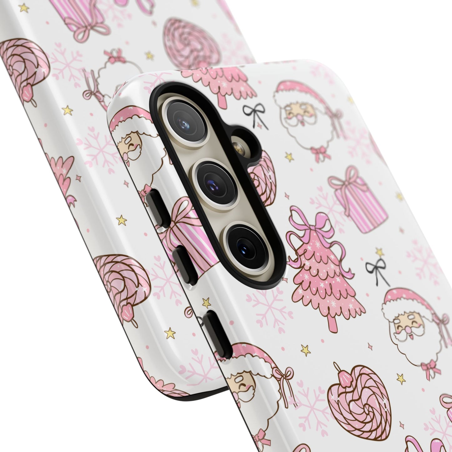 Christmas Pink Pattern Phone Case - Cute Santa, Tree & Gift Protective Cover
