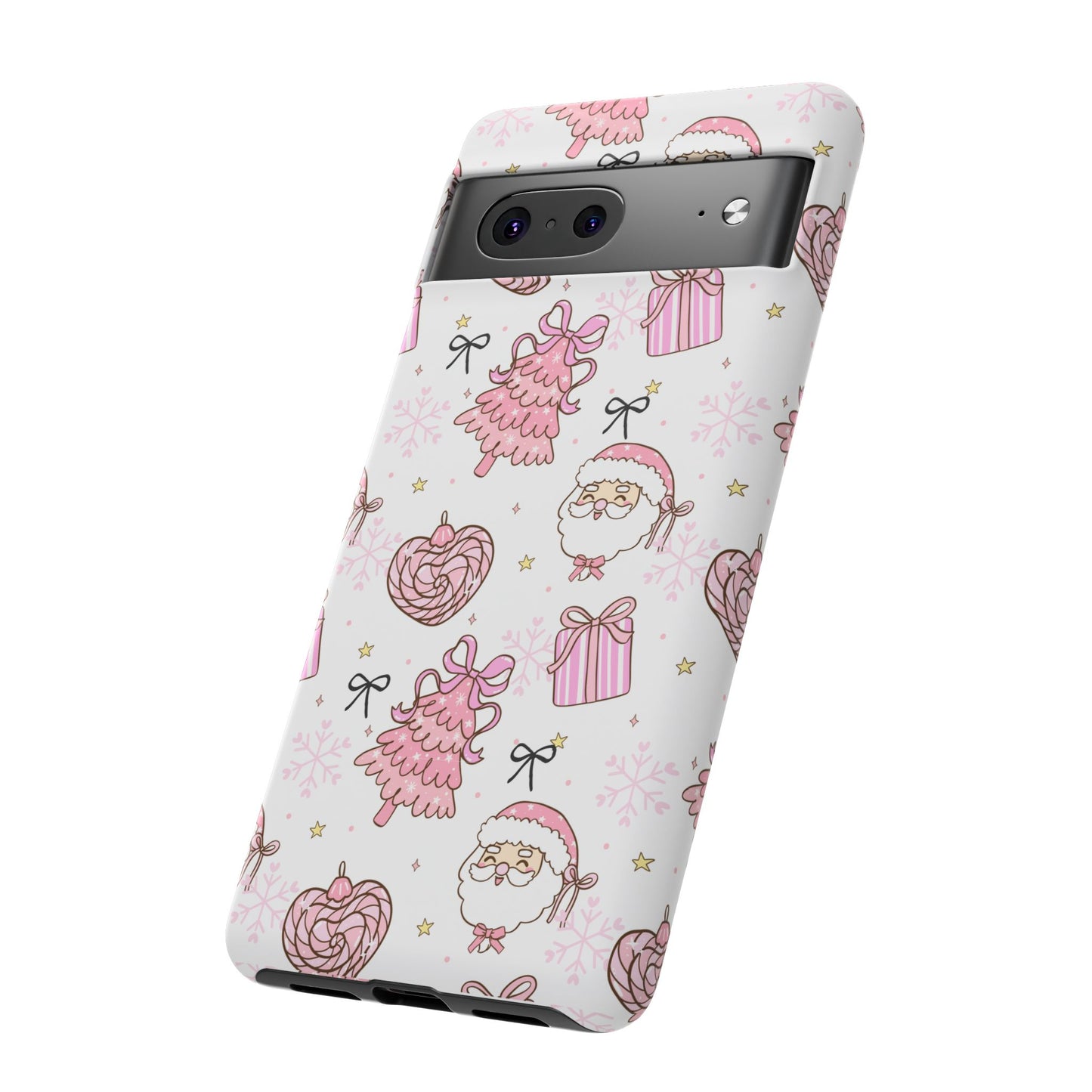 Christmas Pink Pattern Phone Case - Cute Santa, Tree & Gift Protective Cover