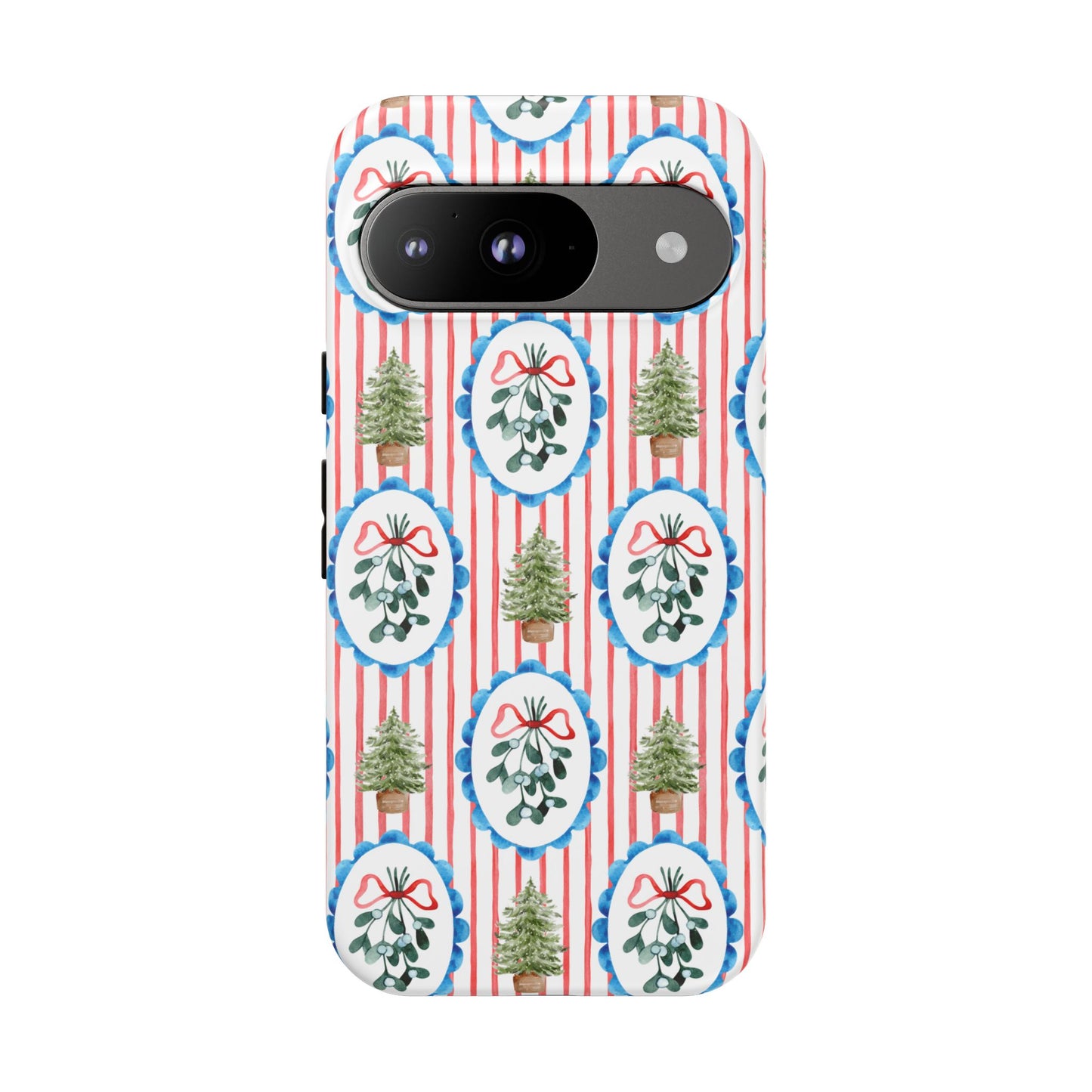 Christmas Wreath & Tree Pattern Phone Case — Festive Holiday Tough Case