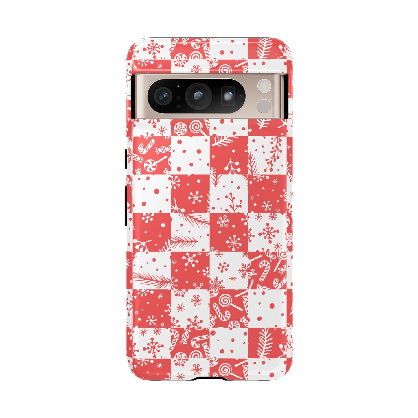 Christmas Red Buffalo Check Phone Case - Holiday Snowflake Pattern Tough Case