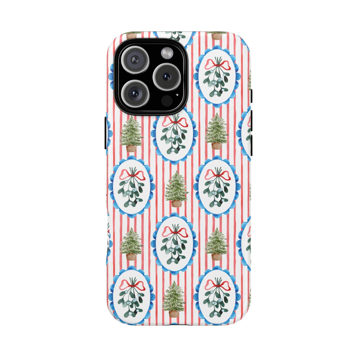 Christmas Wreath & Tree Pattern Phone Case — Festive Holiday Tough Case