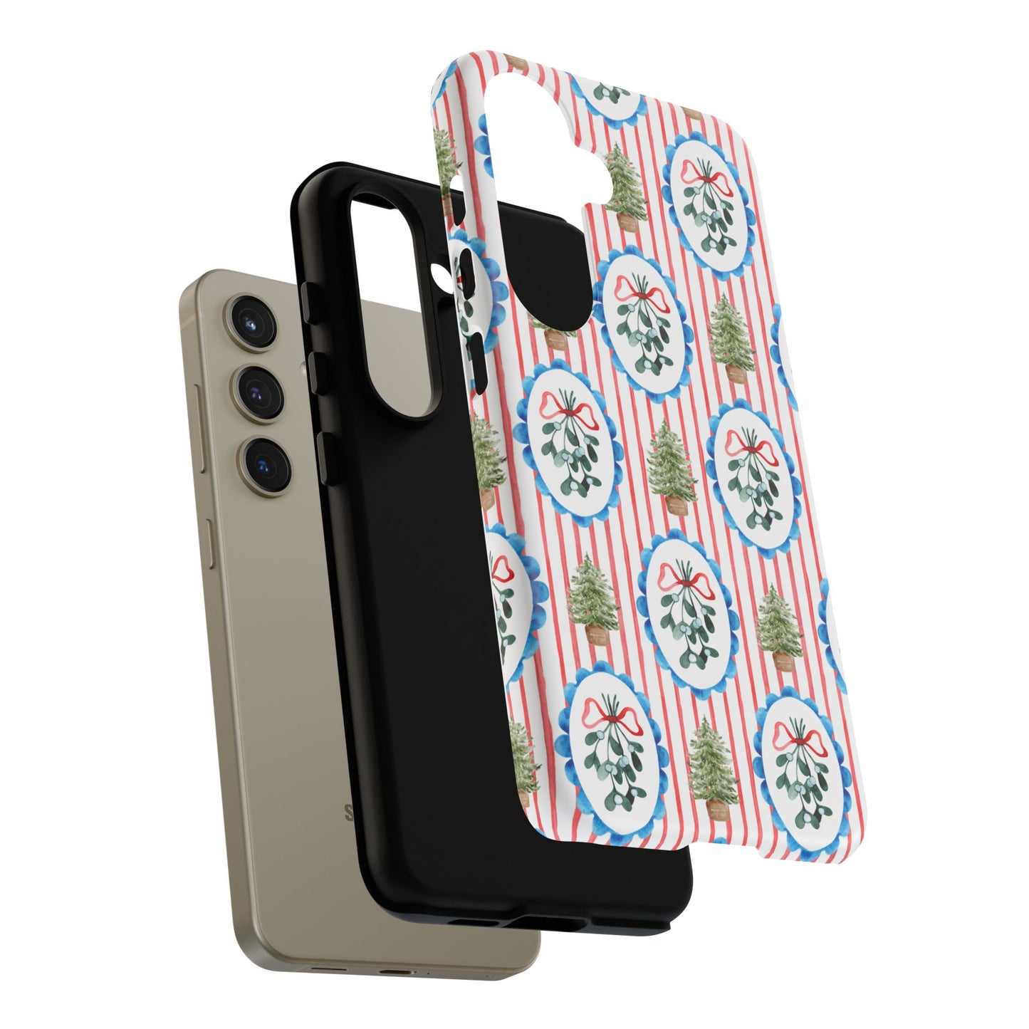 Christmas Wreath & Tree Pattern Phone Case — Festive Holiday Tough Case