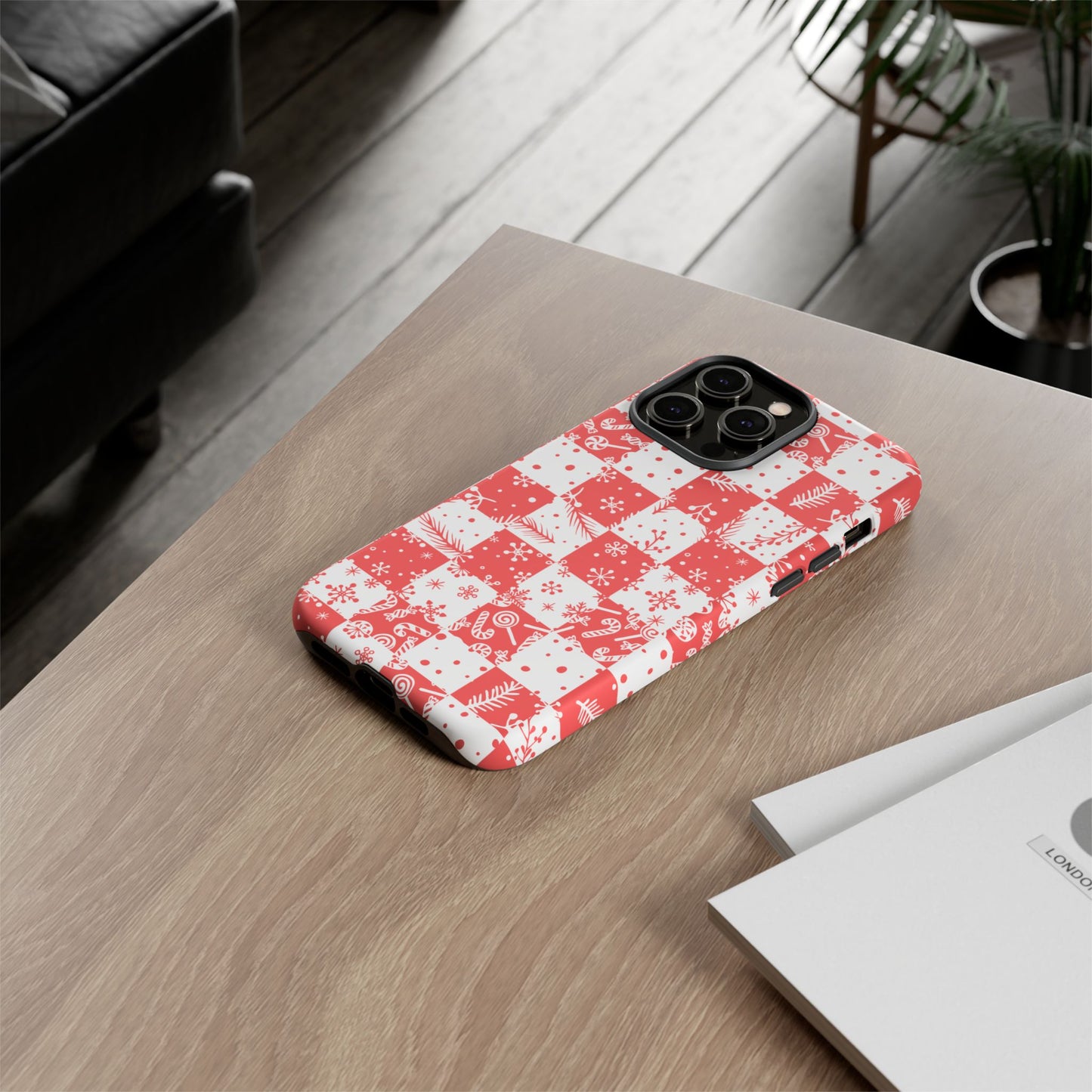 Christmas Red Buffalo Check Phone Case - Holiday Snowflake Pattern Tough Case