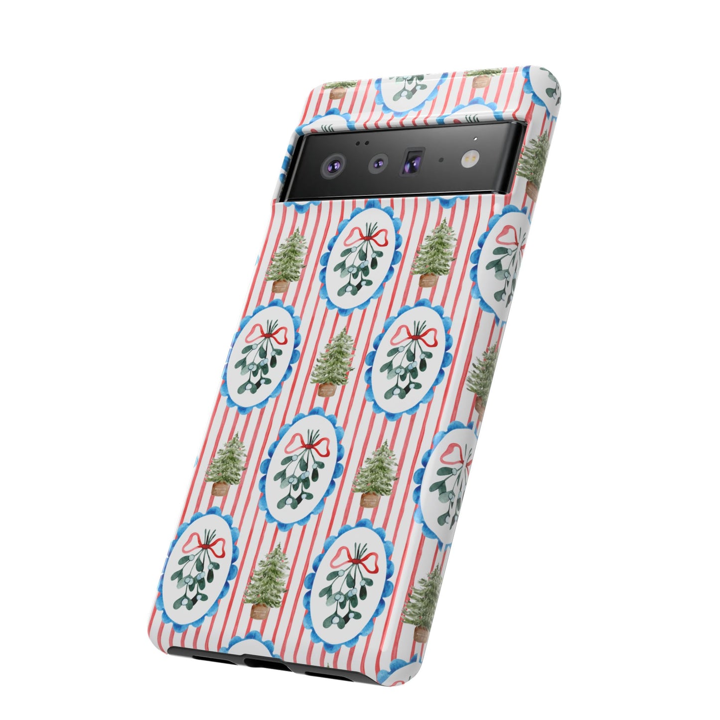 Christmas Wreath & Tree Pattern Phone Case — Festive Holiday Tough Case