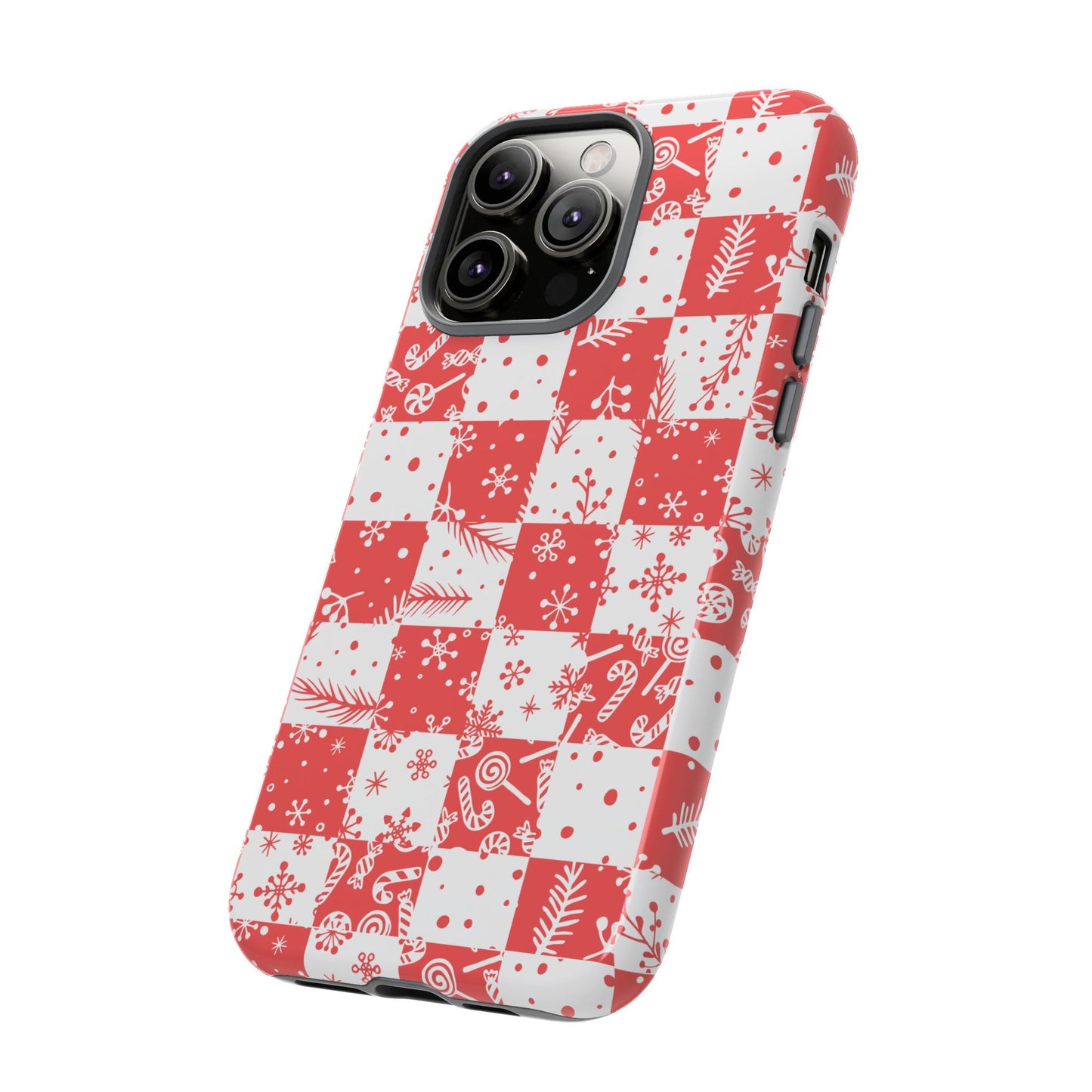 Christmas Red Buffalo Check Phone Case - Holiday Snowflake Pattern Tough Case