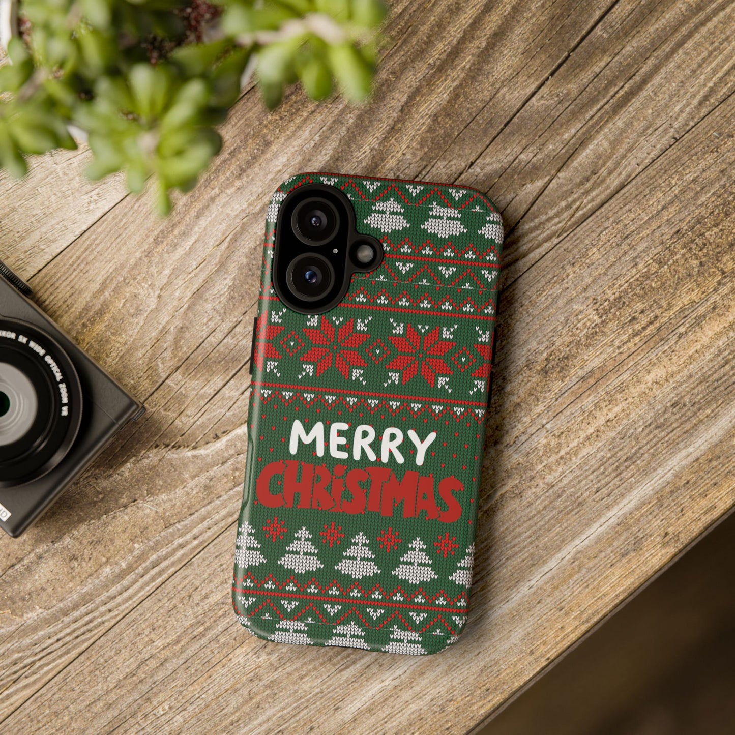 Merry Christmas Phone Case - Festive Green Ugly Sweater Design