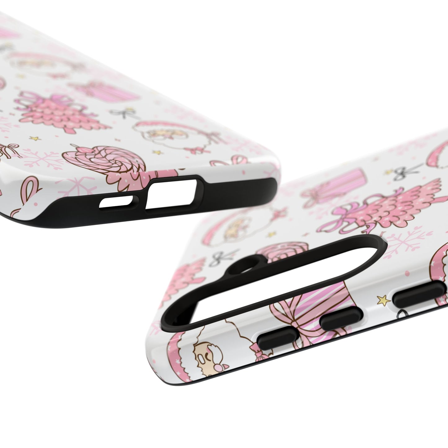 Christmas Pink Pattern Phone Case - Cute Santa, Tree & Gift Protective Cover