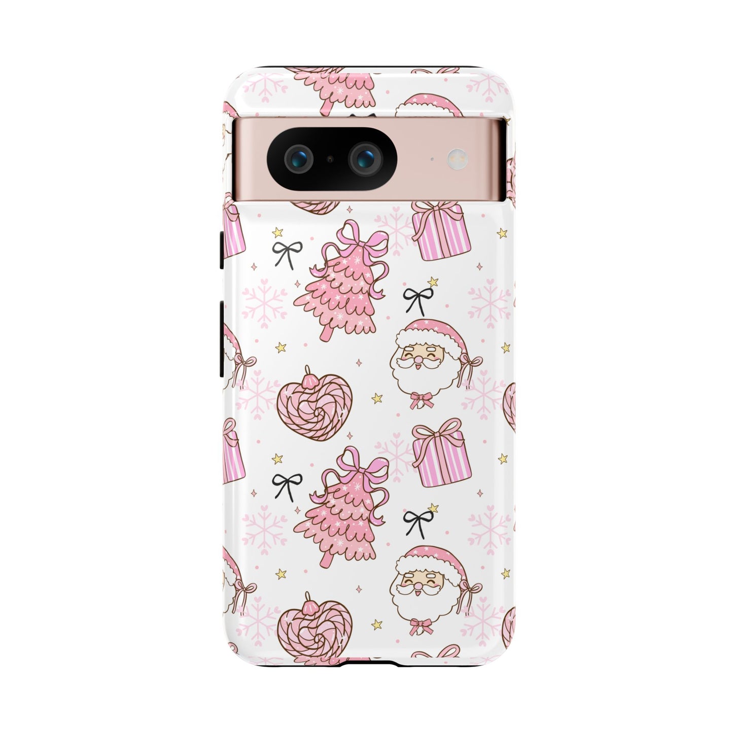 Christmas Pink Pattern Phone Case - Cute Santa, Tree & Gift Protective Cover