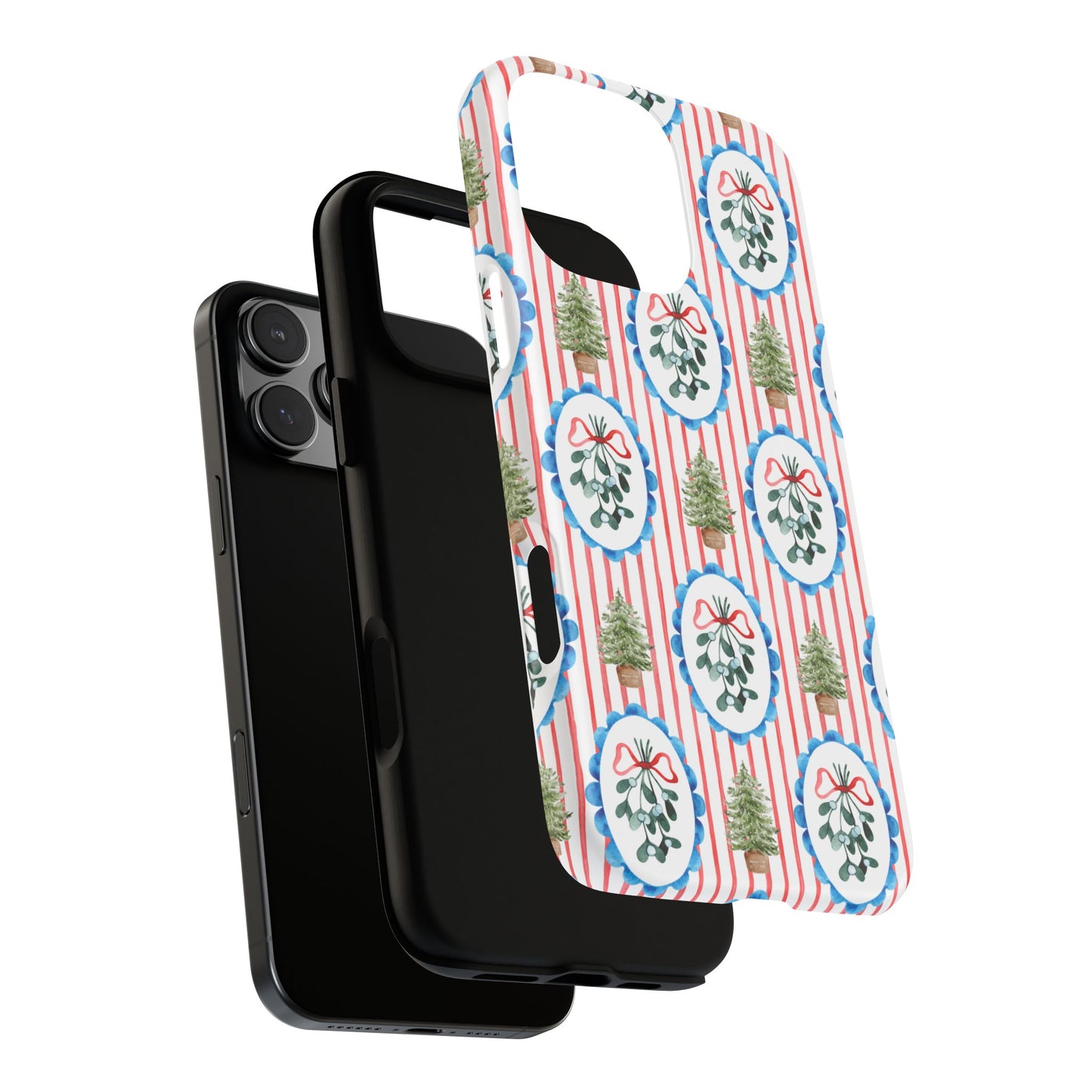 Christmas Wreath & Tree Pattern Phone Case — Festive Holiday Tough Case
