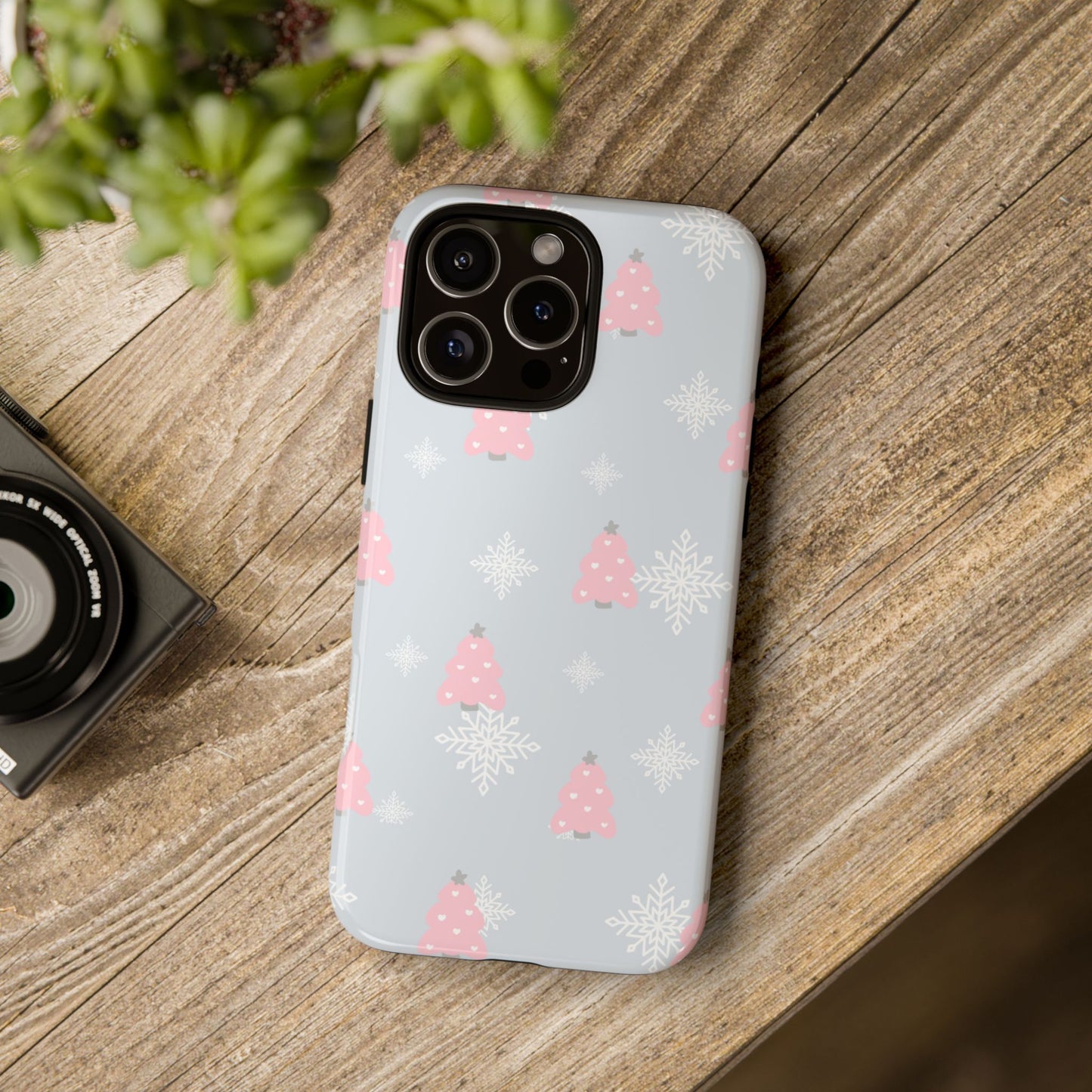 Christmas Pink Tree Tough Phone Case — Cute Holiday Snowflake Design