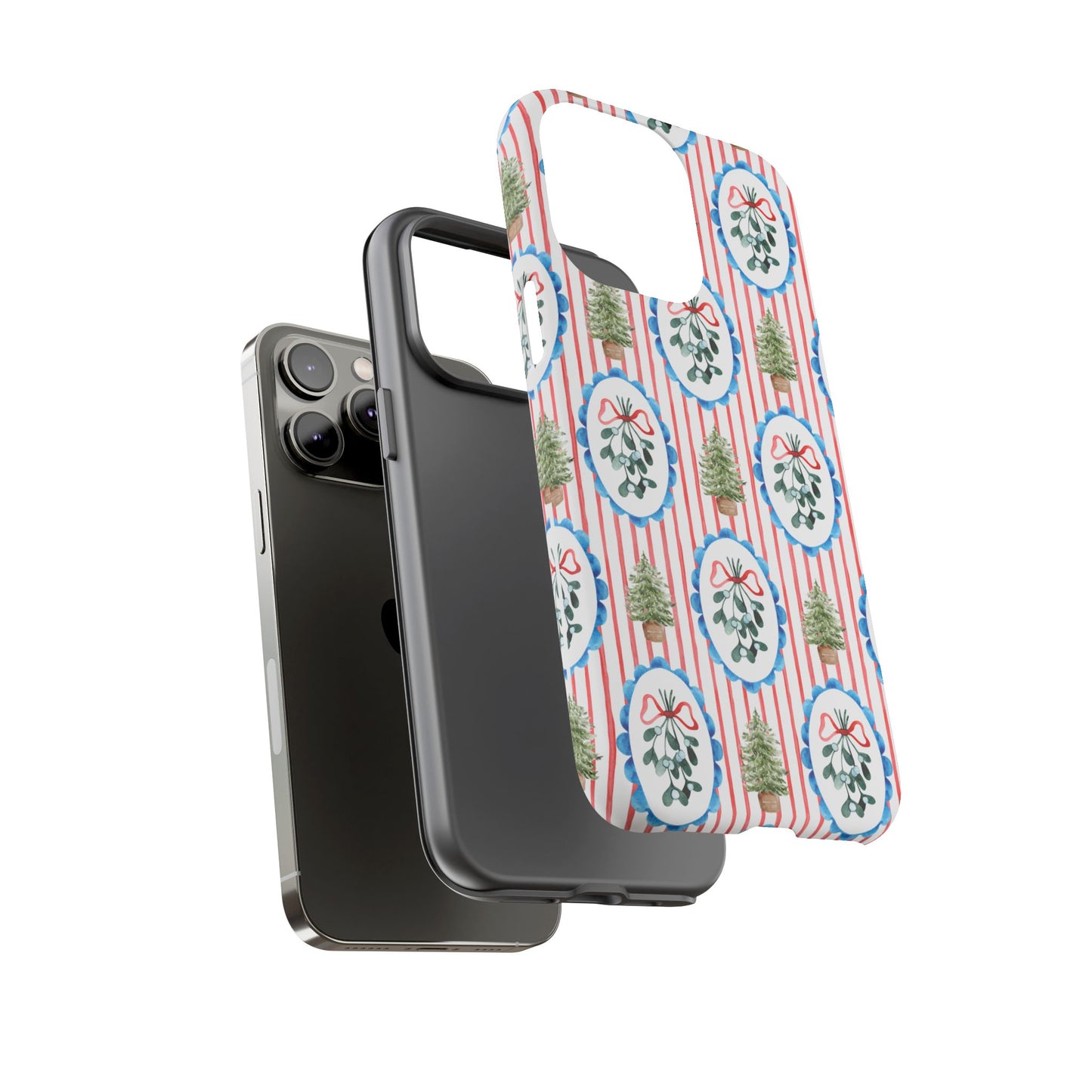 Christmas Wreath & Tree Pattern Phone Case — Festive Holiday Tough Case