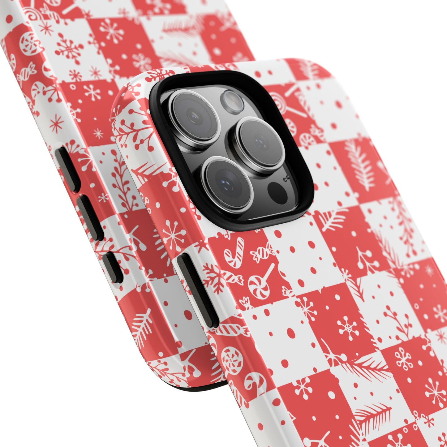 Christmas Red Buffalo Check Phone Case - Holiday Snowflake Pattern Tough Case