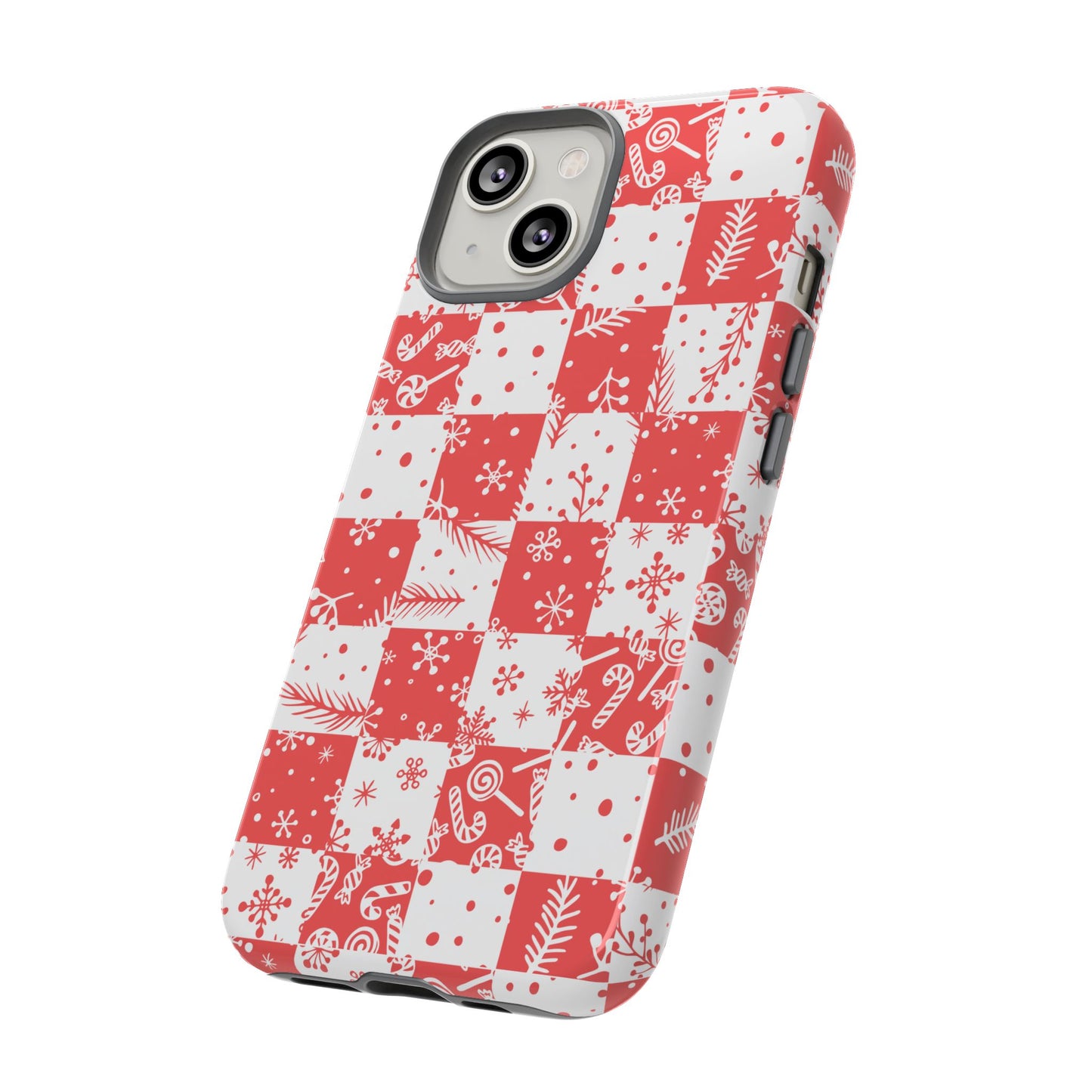Christmas Red Buffalo Check Phone Case - Holiday Snowflake Pattern Tough Case
