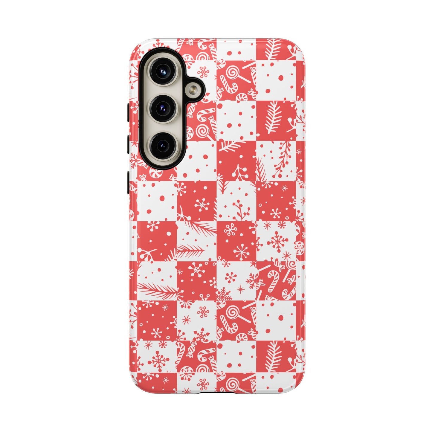 Christmas Red Buffalo Check Phone Case - Holiday Snowflake Pattern Tough Case