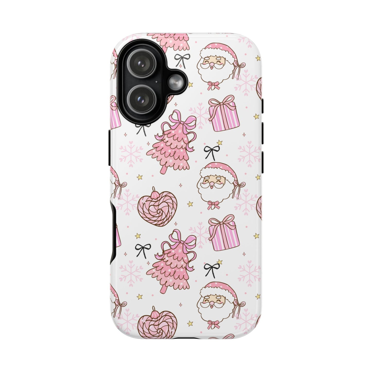 Christmas Pink Pattern Phone Case - Cute Santa, Tree & Gift Protective Cover
