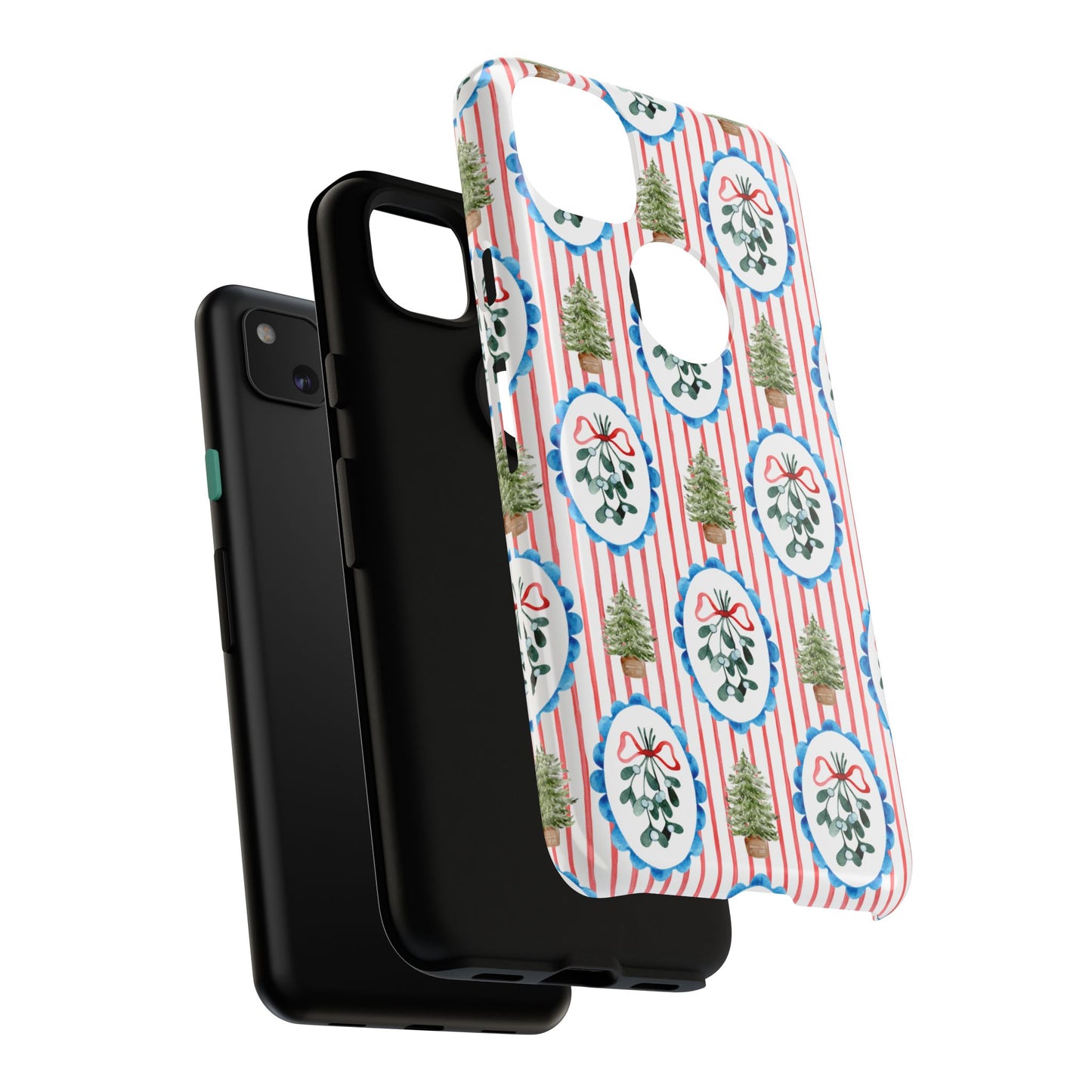 Christmas Wreath & Tree Pattern Phone Case — Festive Holiday Tough Case